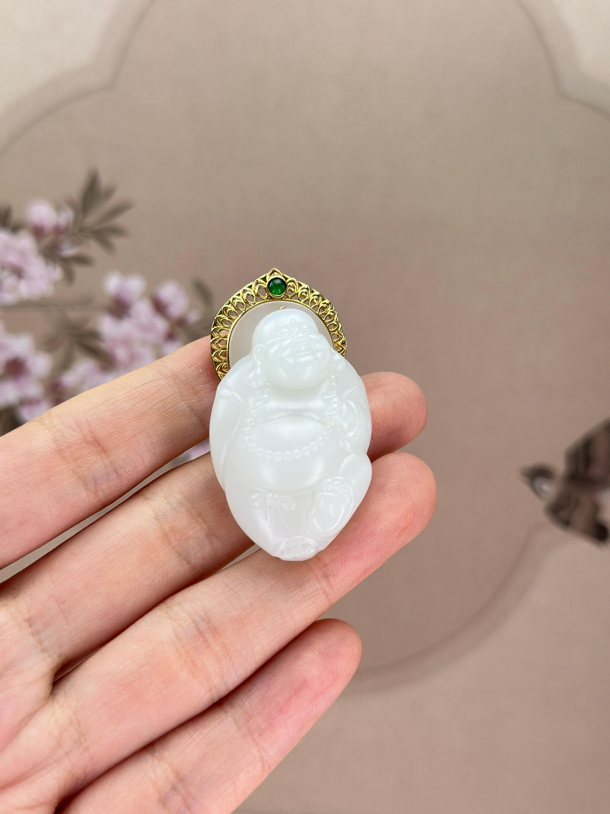 精品和田玉白玉 18K 金镶弥勒佛挂件（yc763851）
