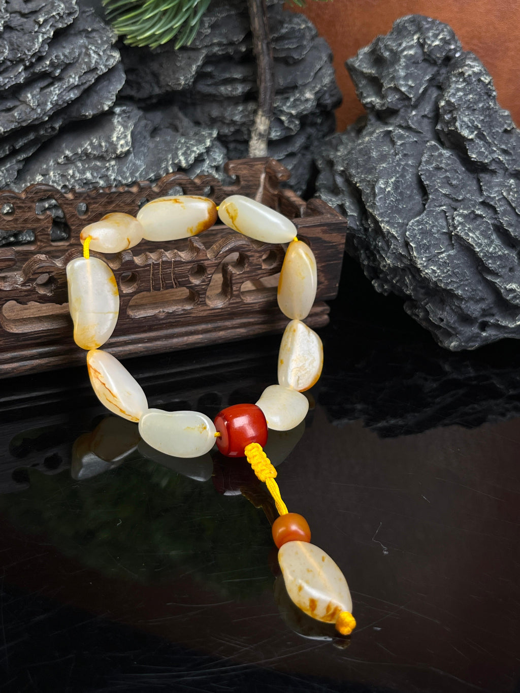 新疆和田玉籽料原石手串天然随型原皮原色（yc229150）