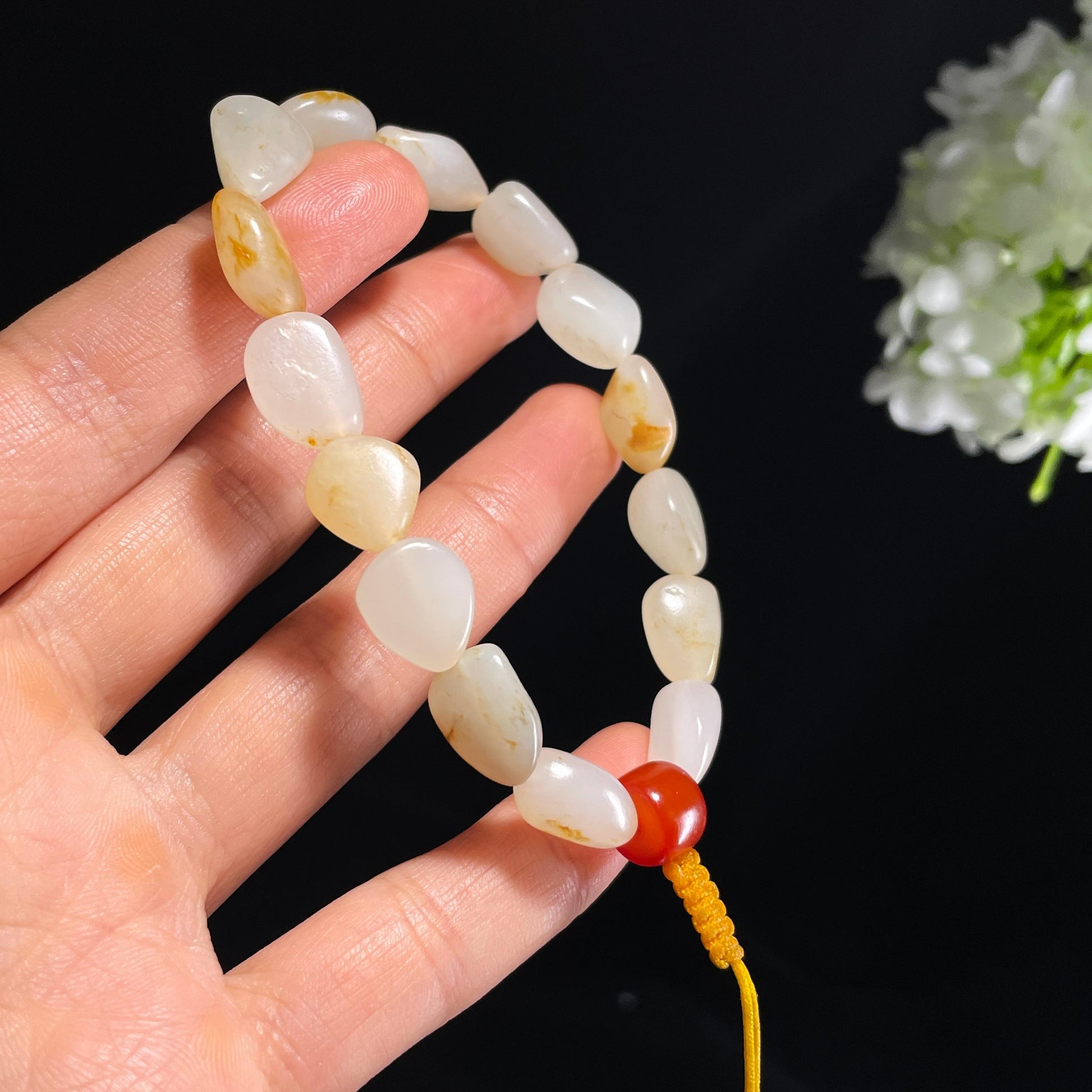 和田玉白玉青白玉洒金皮原籽手串（yc355822）