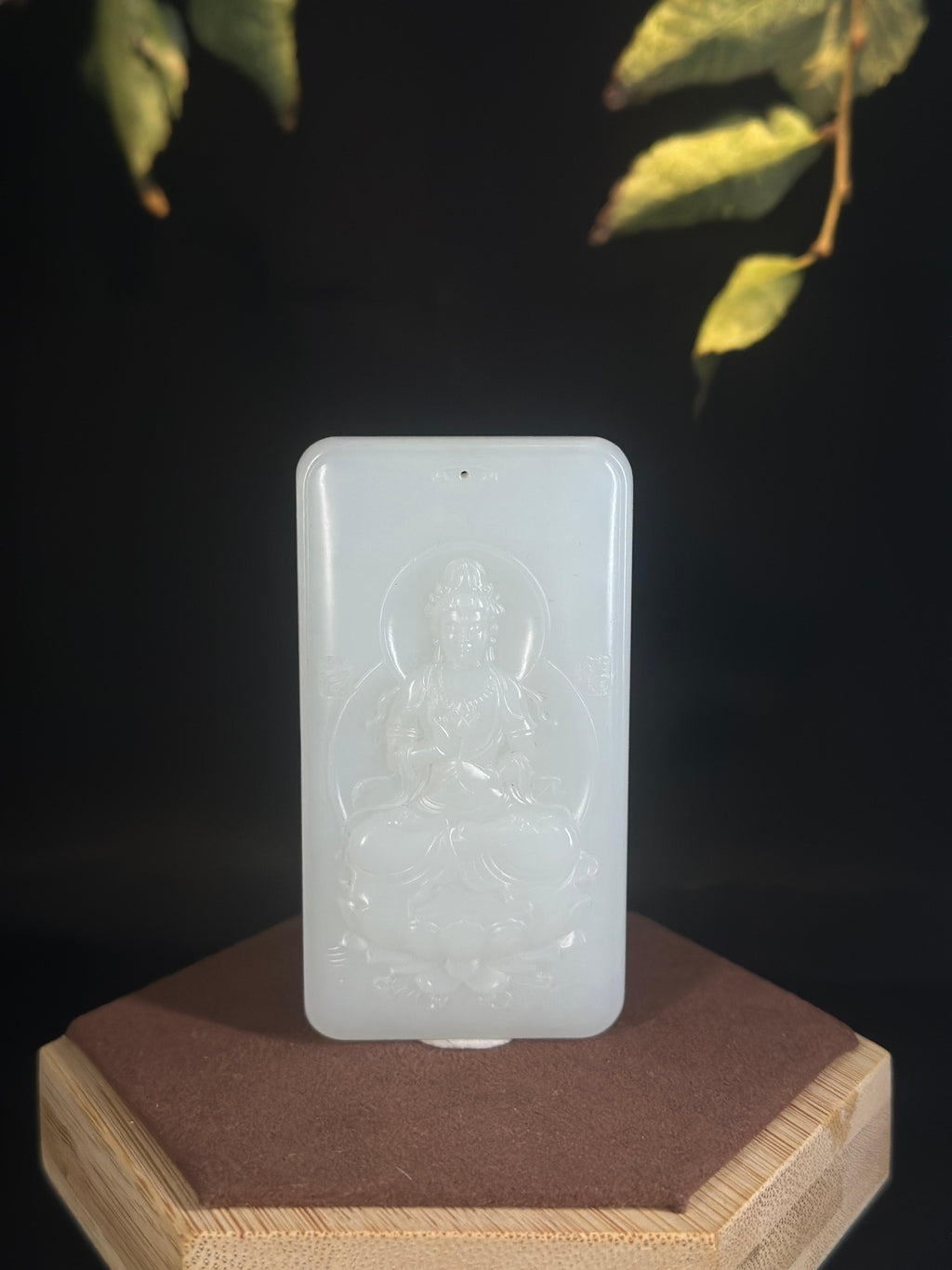 和田玉.白玉双面精雕观音山水玉牌（yc769099）