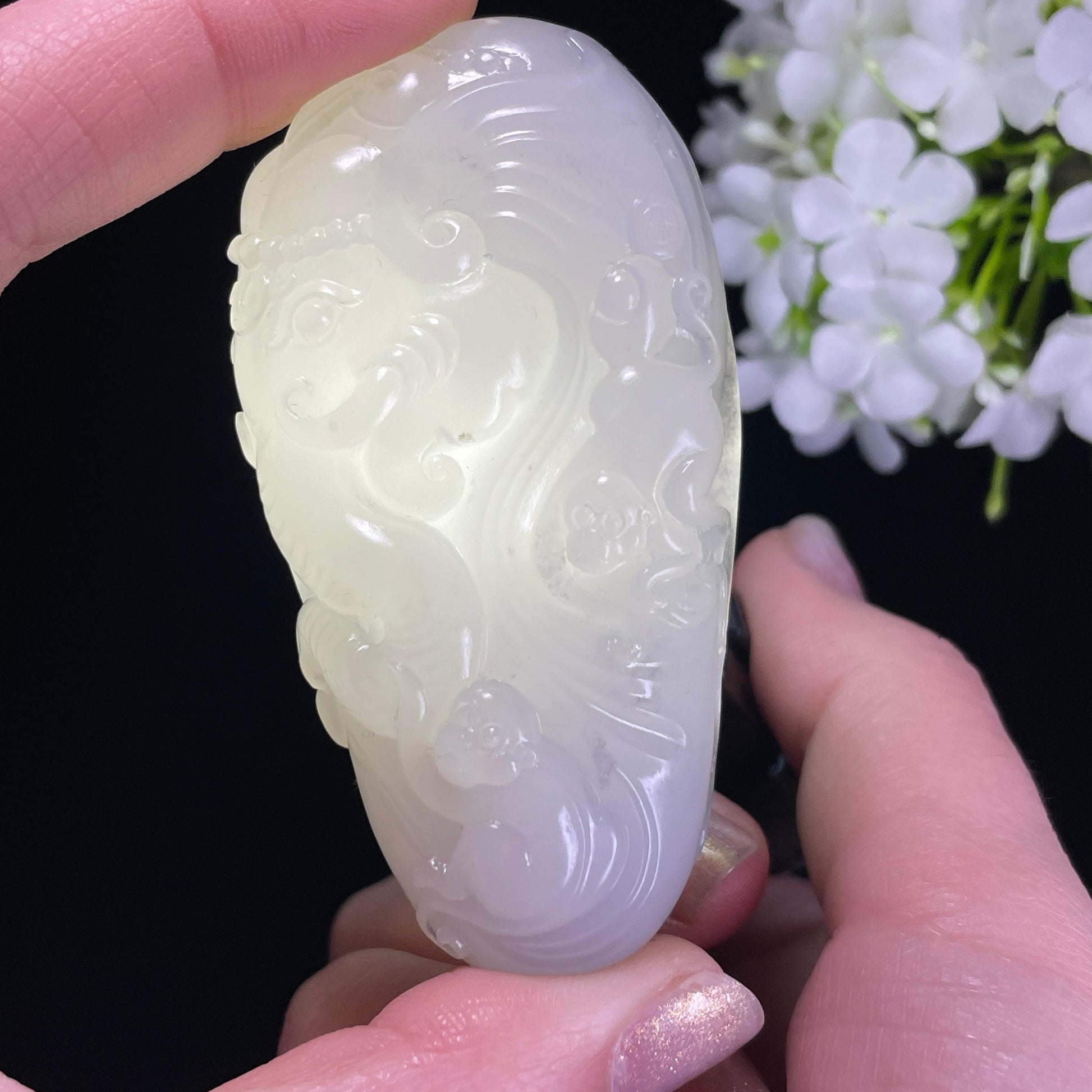 和田玉青花籽料“出侯入相”象、猴雕刻手把件（yc326479）