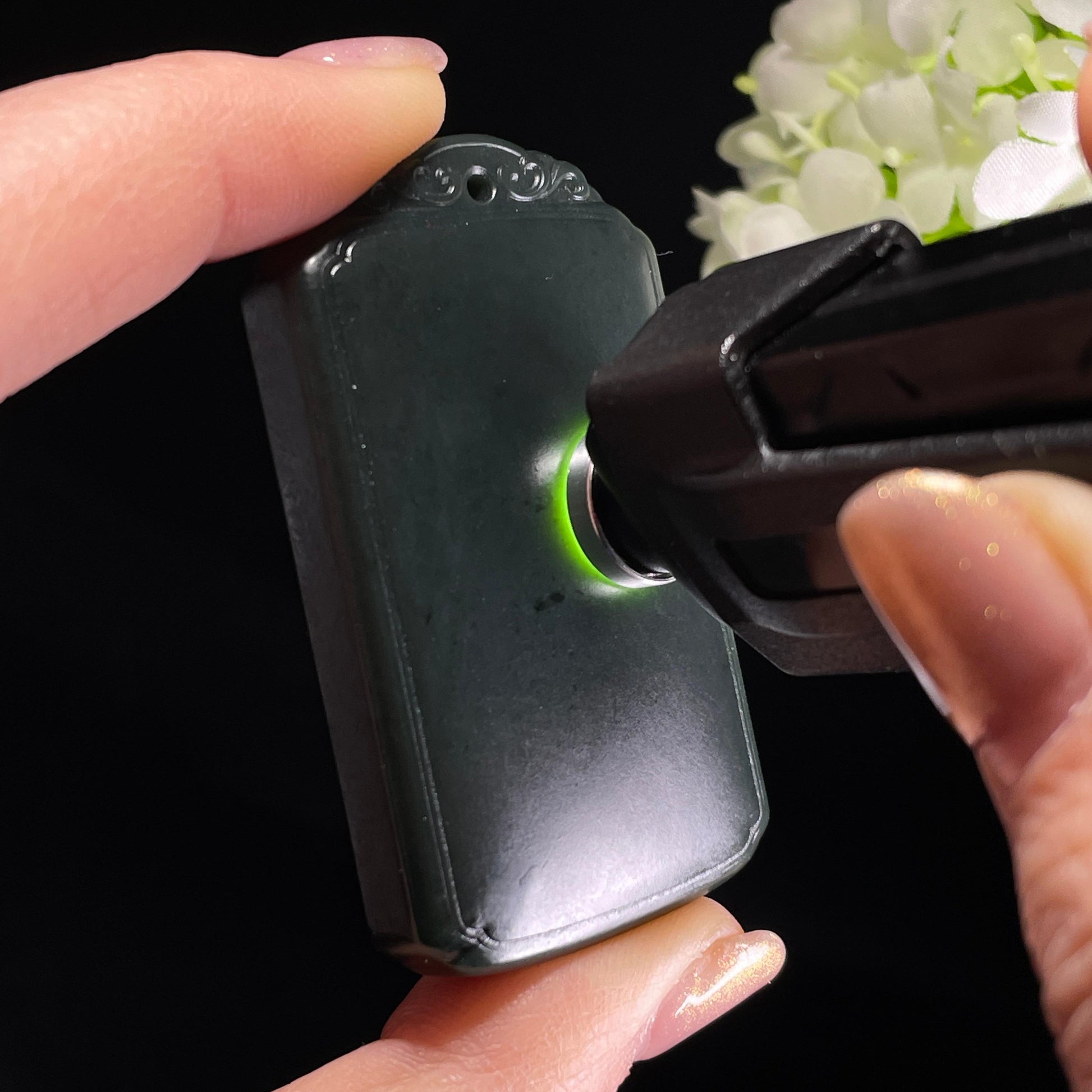 新疆天然和田玉塔青无事牌（yc342017）