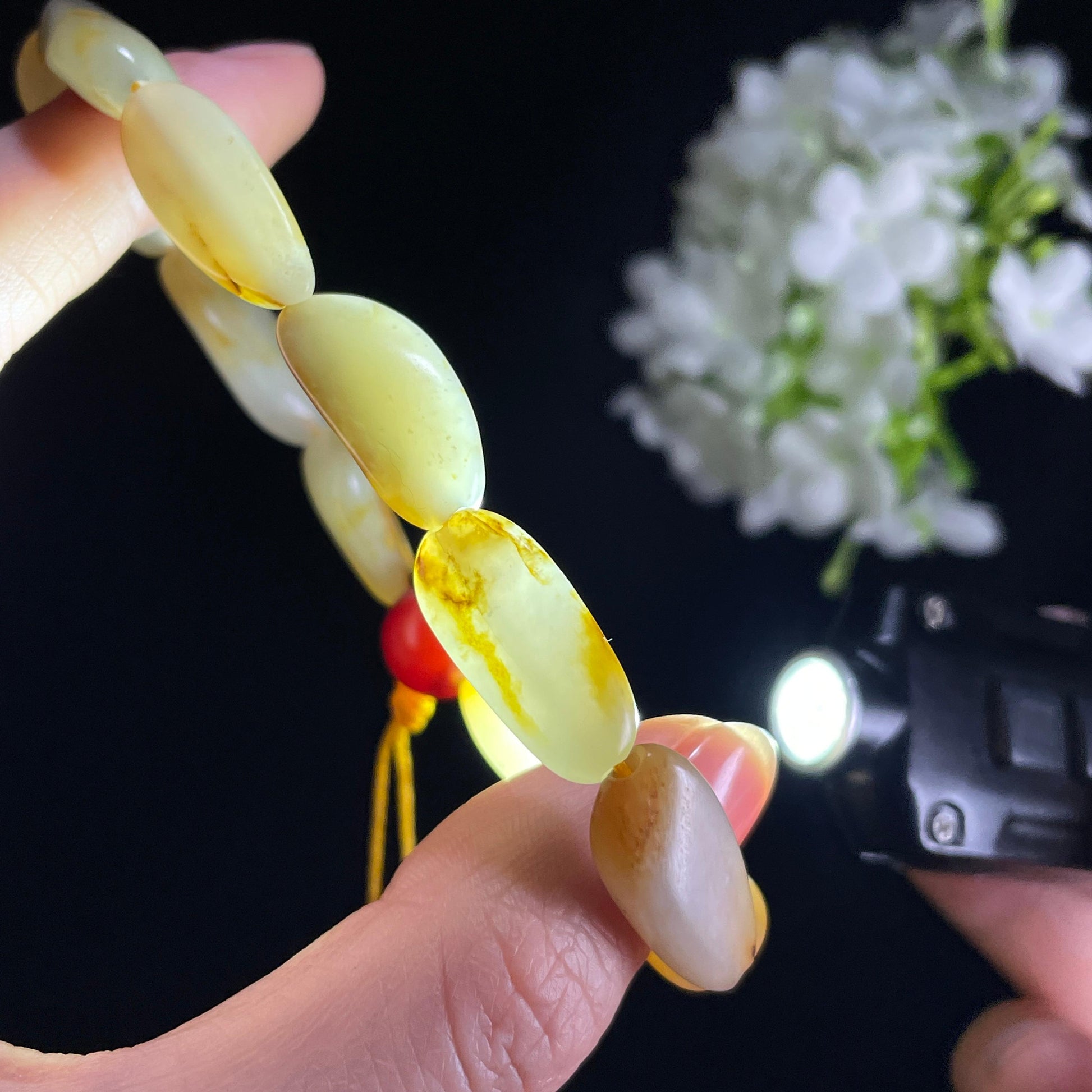 新疆天然和田玉白玉红皮原籽手串（10颗）（yc395998）