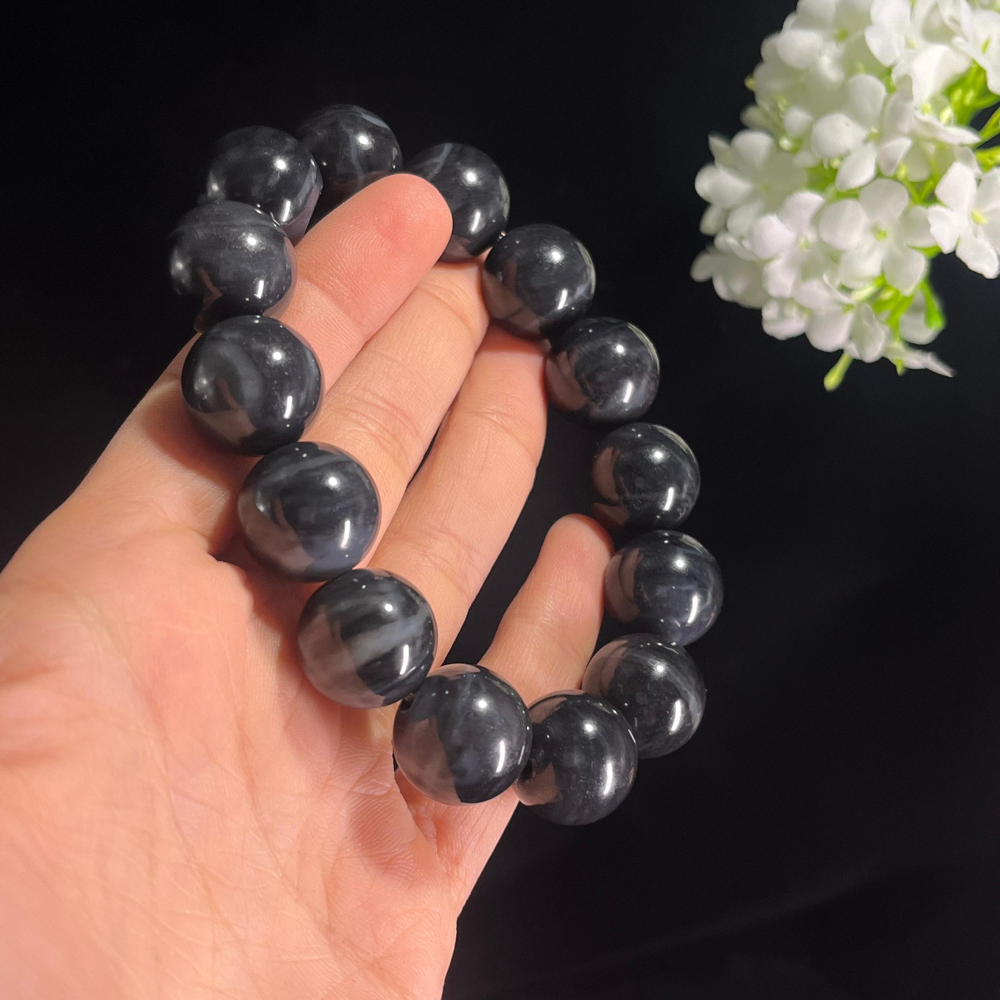 和田玉新疆料“青花凝云”青花手串（yc294641）