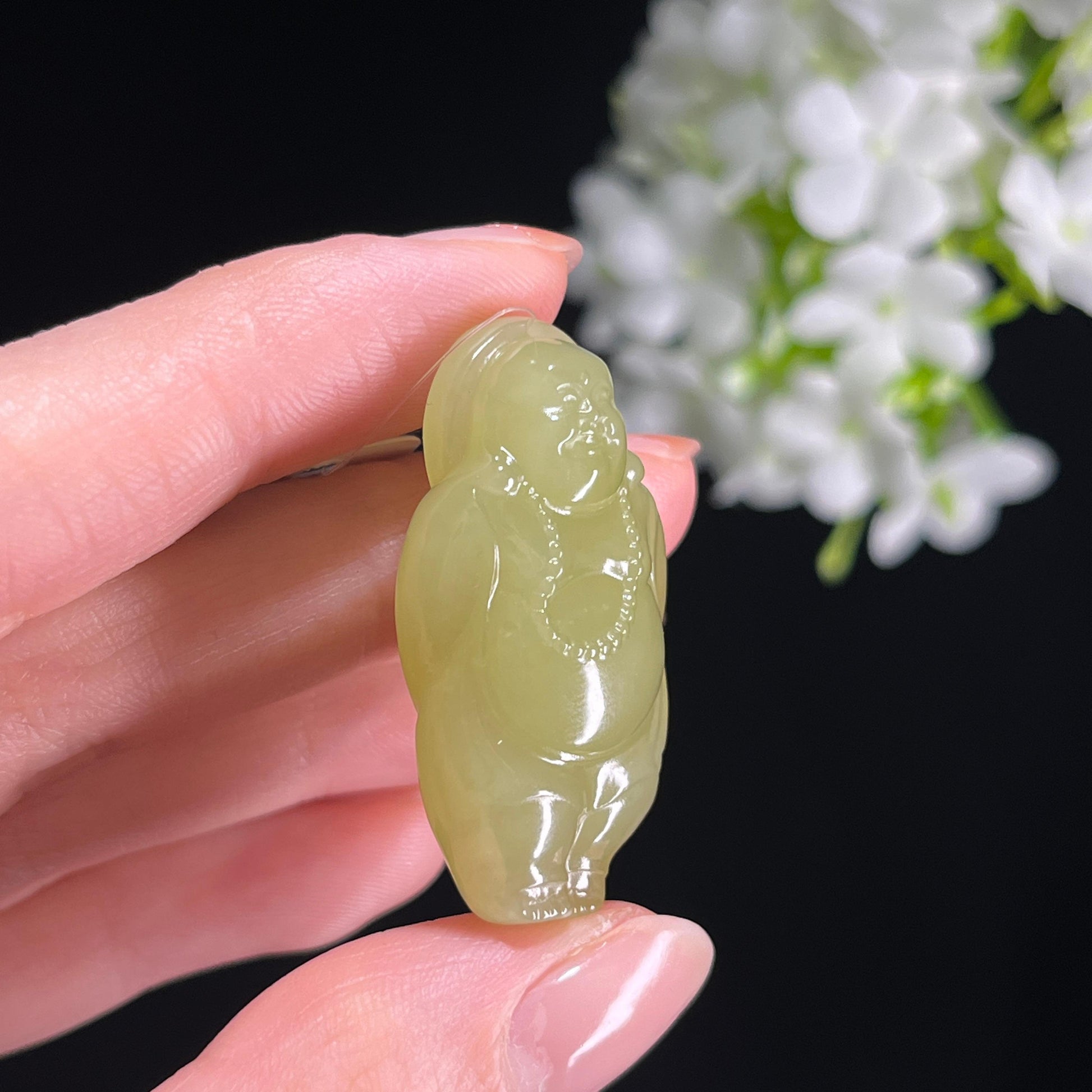 新疆天然和田玉若羌黄口弥勒佛雕刻挂件（yc367254）