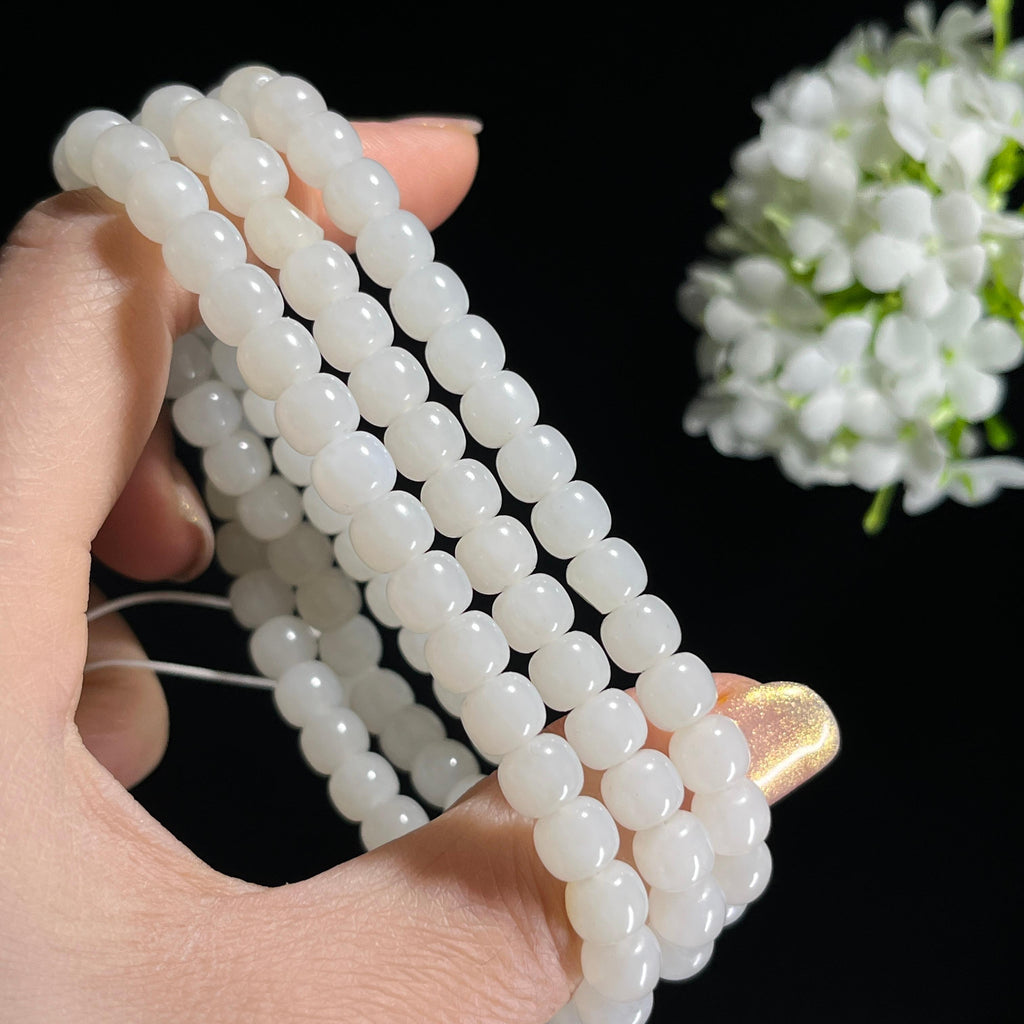 和田玉白羊脂白玉洒金皮籽料老型珠手串/项链（卡7）（yc303475）