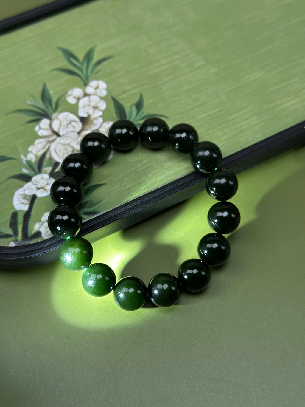 和田玉黑碧圆珠手串（16颗）（yc752519）