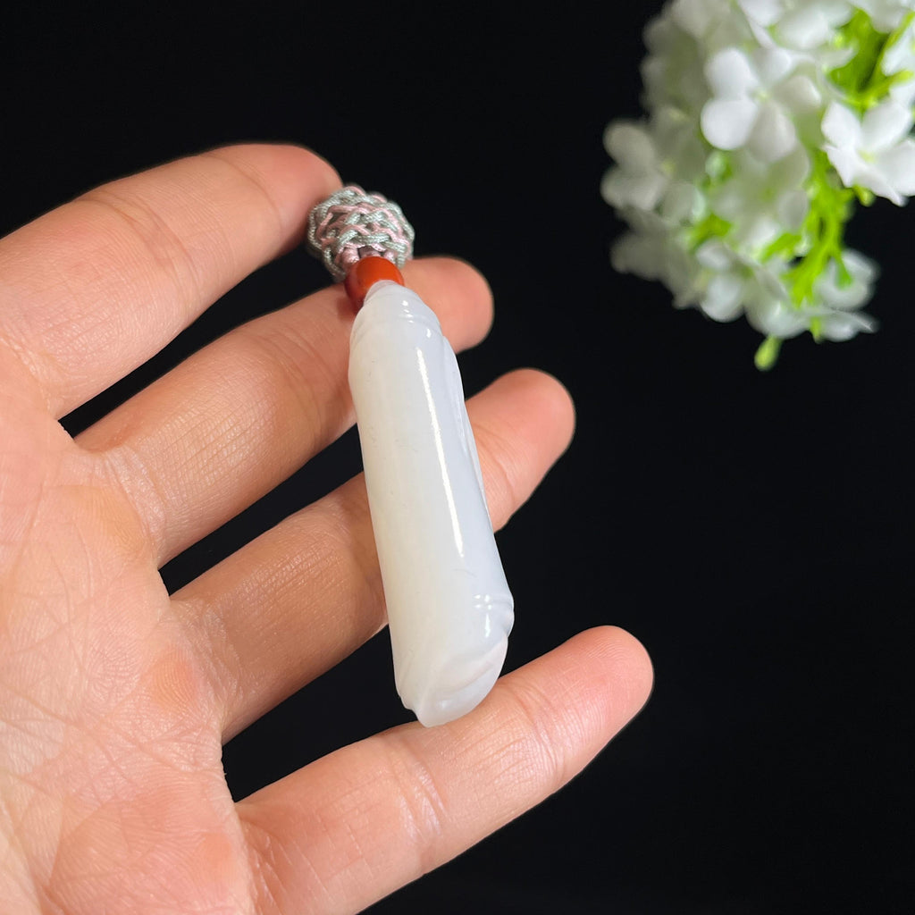 和田玉白玉“劲竹凌云”竹节随形雕挂件（yc349441）