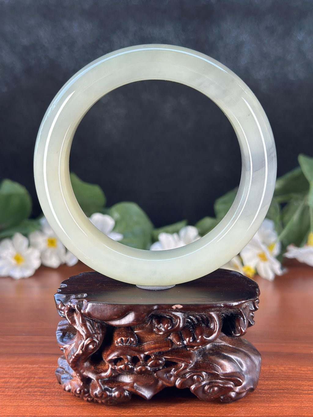 和田玉飘墨青花轮胎镯（卡57）（yc730927）