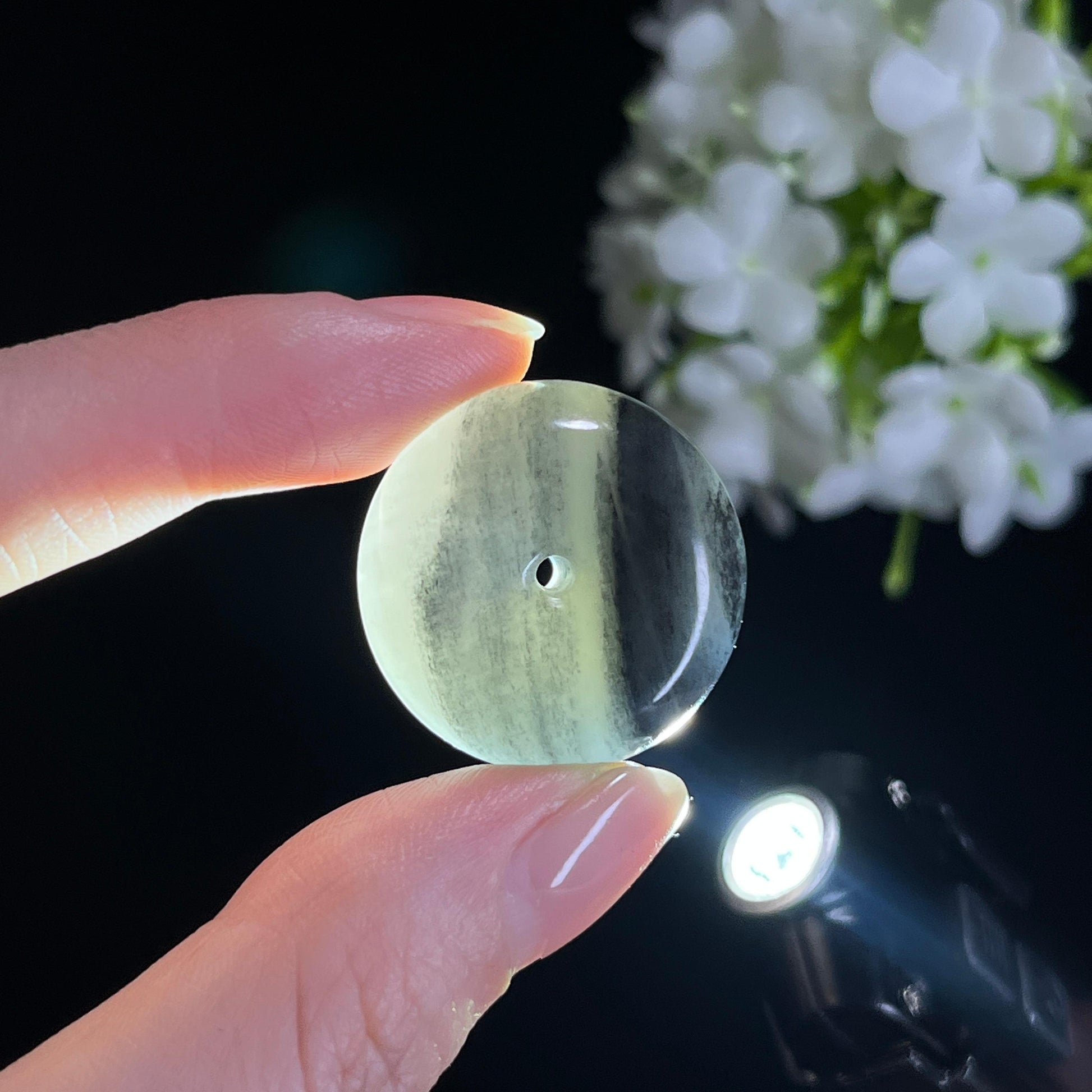 天然和田玉“圆满呈祥”籽料青花平安扣（yc339131）