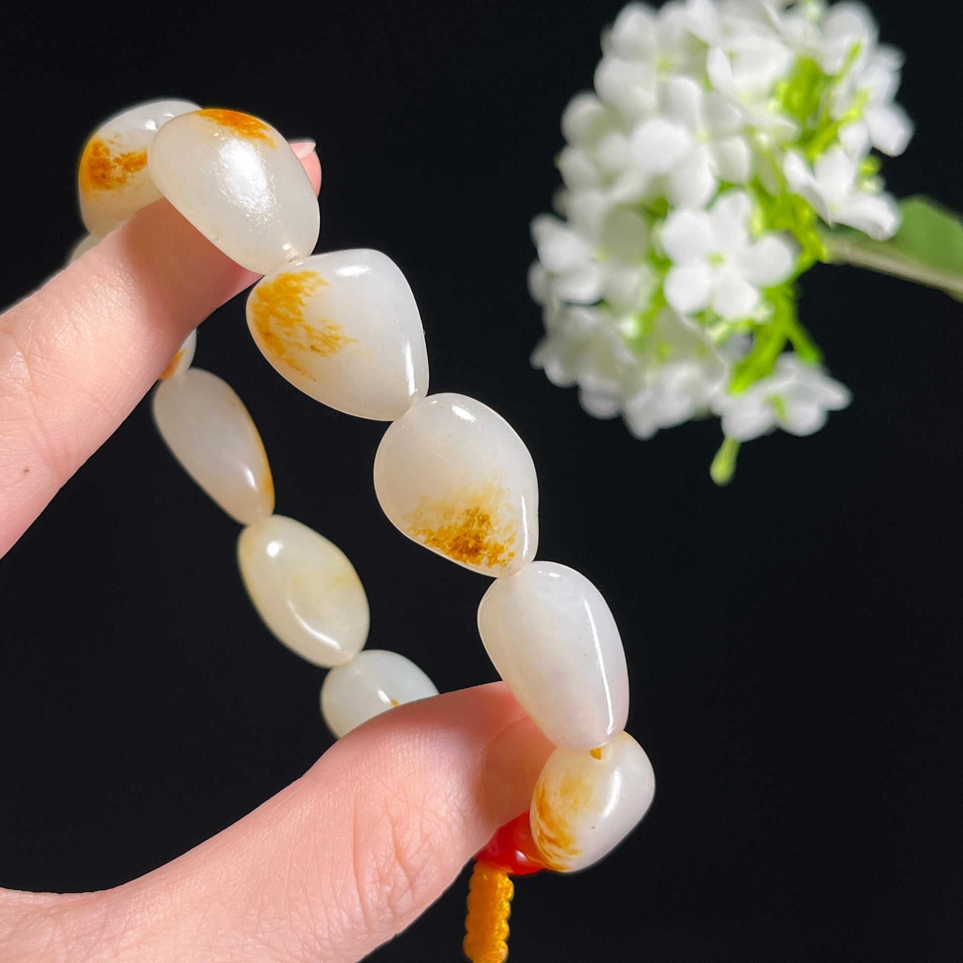 和田玉白玉洒金皮“清泉流金”籽料手串（yc310550）