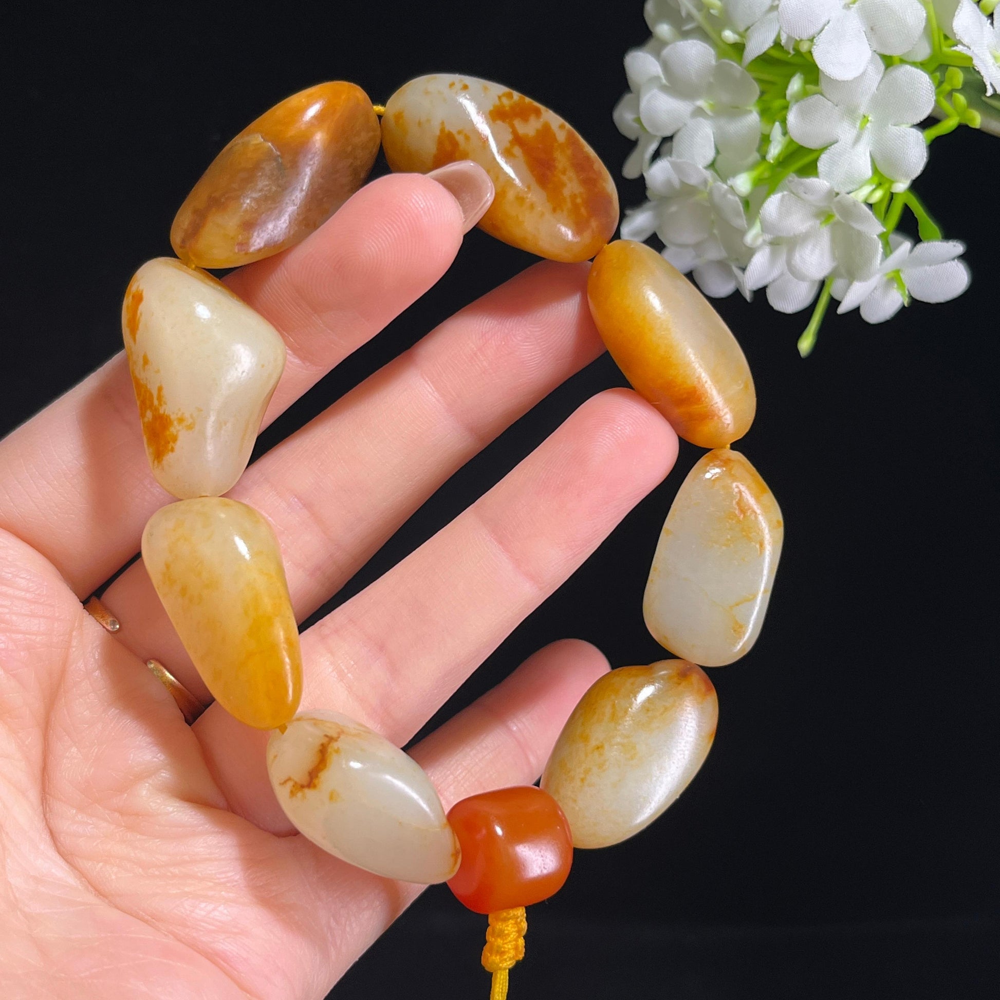 和田玉白玉洒金皮红皮原籽手串（yc381696）