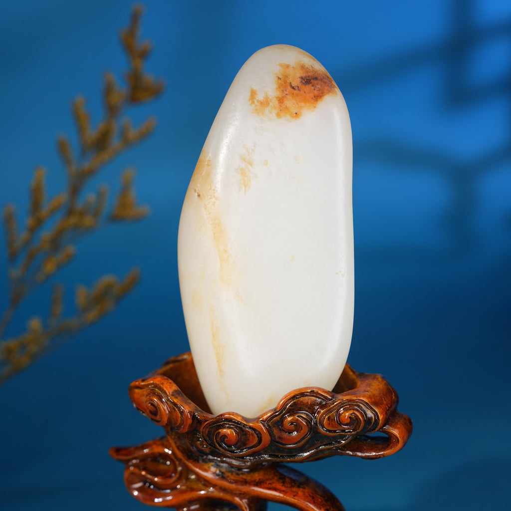 新疆和田玉臻品一级白聚红皮籽料手把件（yc754135）
