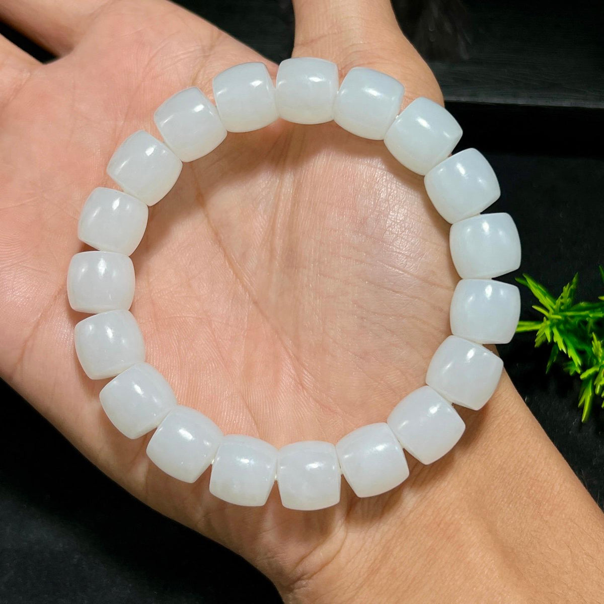和田玉羊脂白玉直切老型珠手串（yc712922）