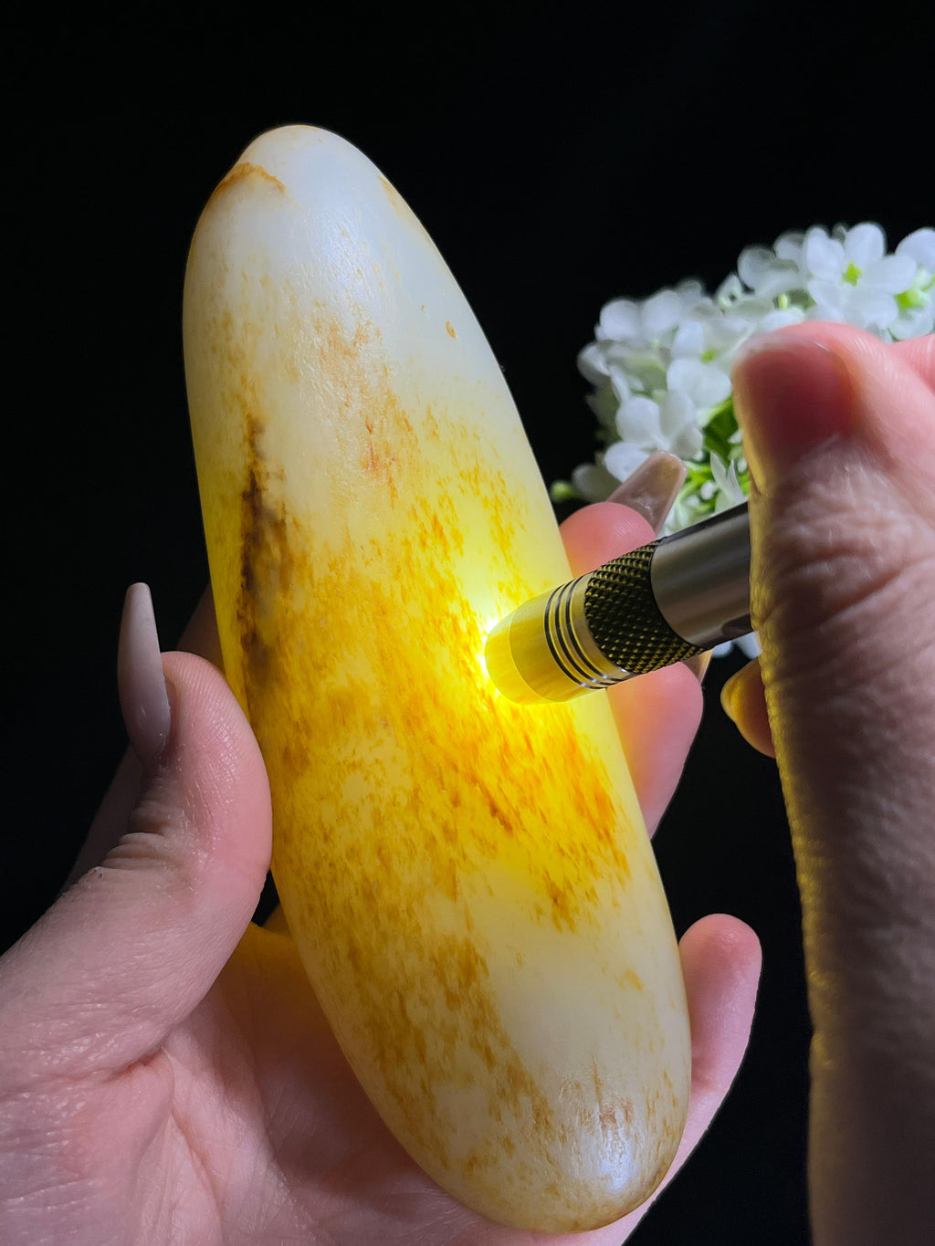 和田玉收藏级暖白种洒金皮“一叶方舟”籽料原石（yc262846）