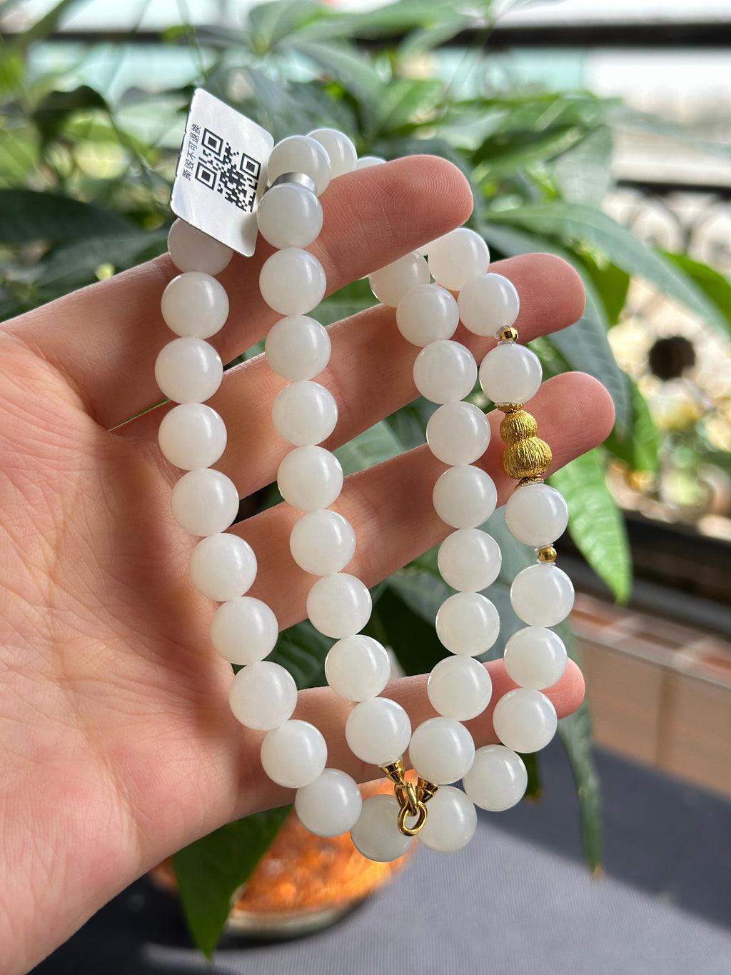 和田玉精品白玉圆珠项链（46颗）（yc725298）