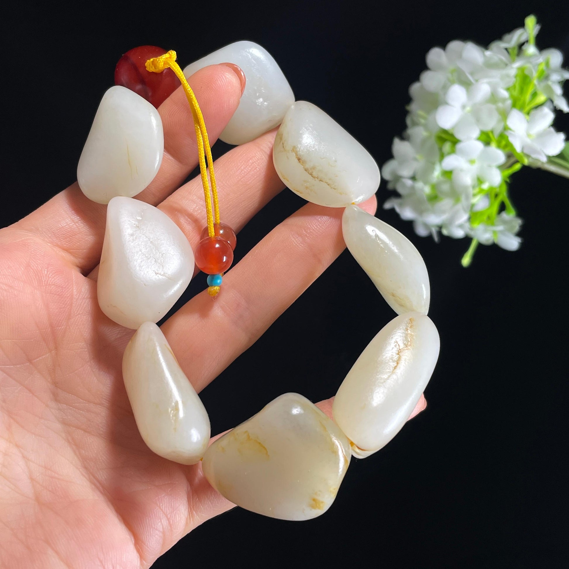 和田玉白玉洒金皮原籽手串（yc410661）