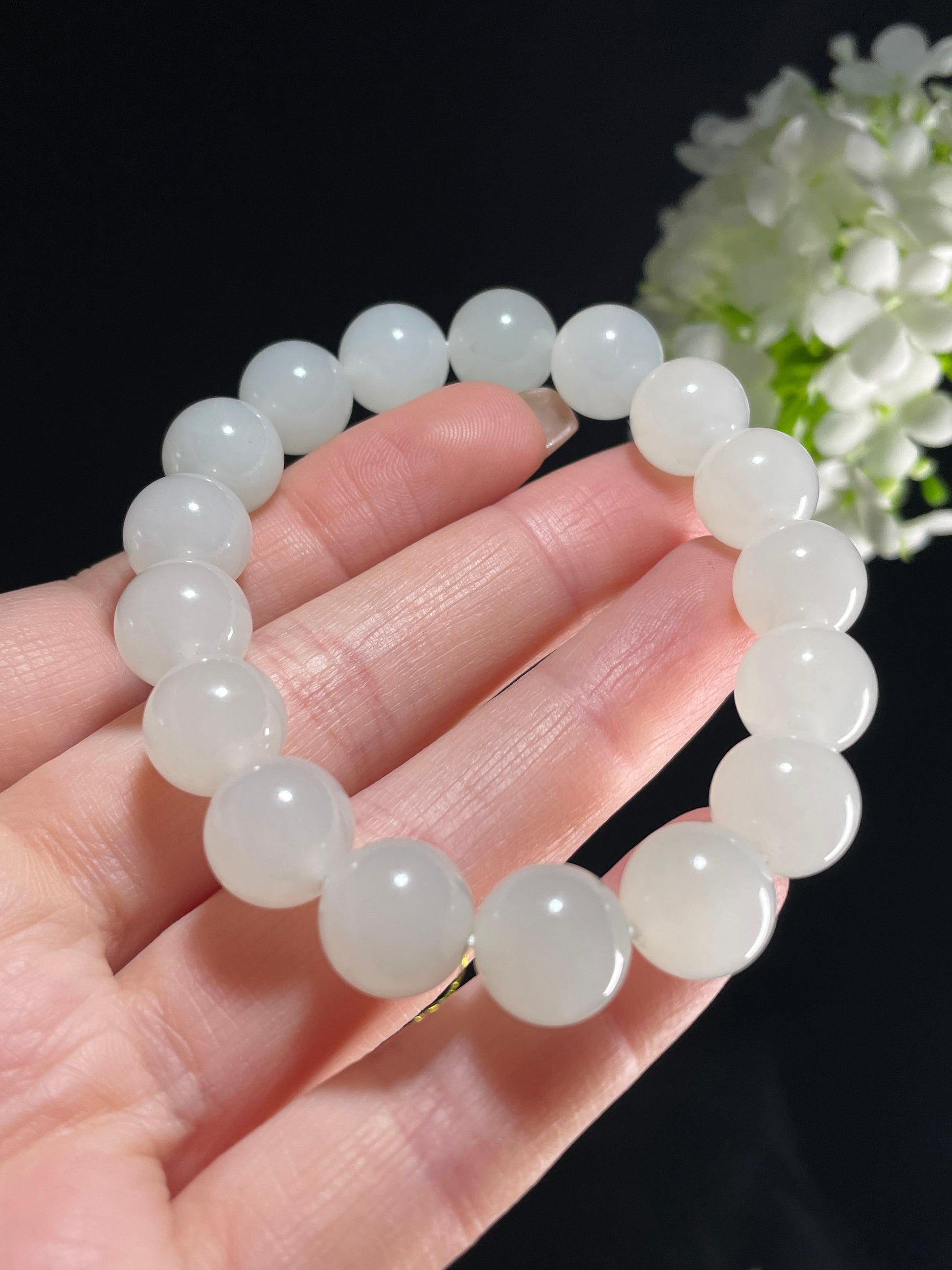 新疆天然和田玉白玉圆珠手串（yc357652）