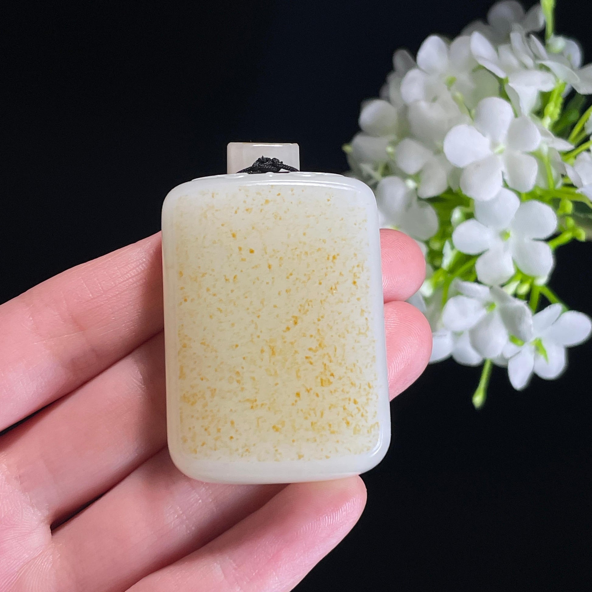 和田玉白玉籽料满皮洒金无事牌（yc325517）