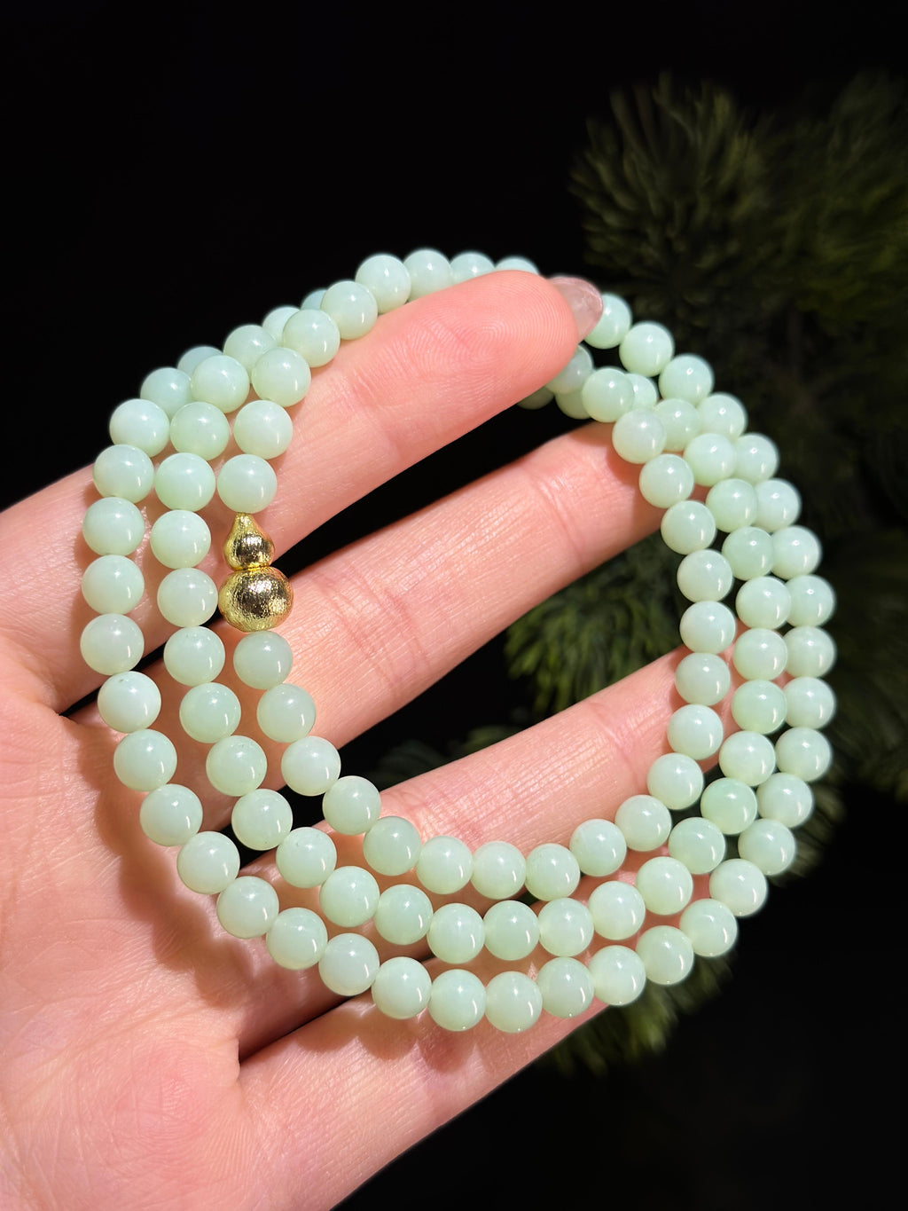 和田玉薄荷绿圆珠项链（108颗）（yc496760）