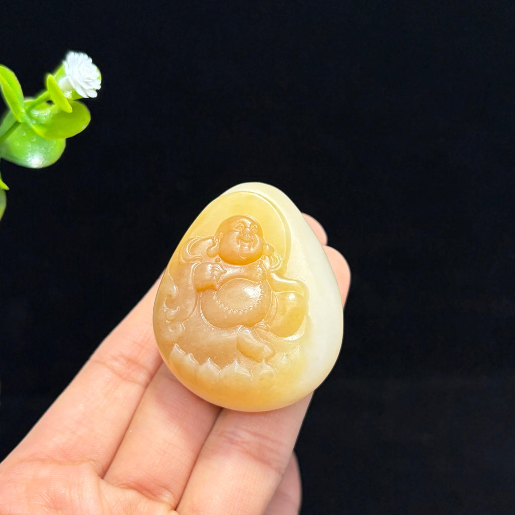 和田玉糖白玉弥勒佛挂件（yc772436）