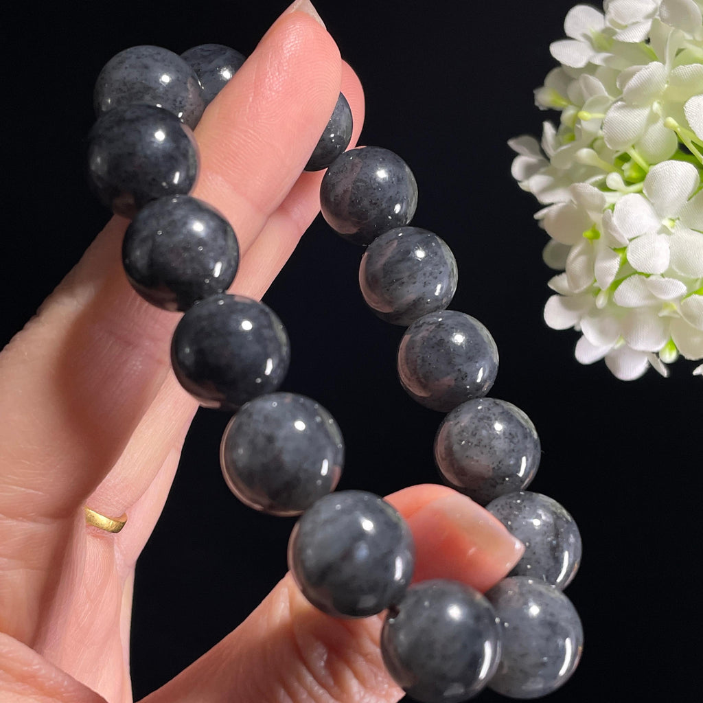 新疆天然和田玉“墨玉烟岚”青花籽料手串（yc306779）