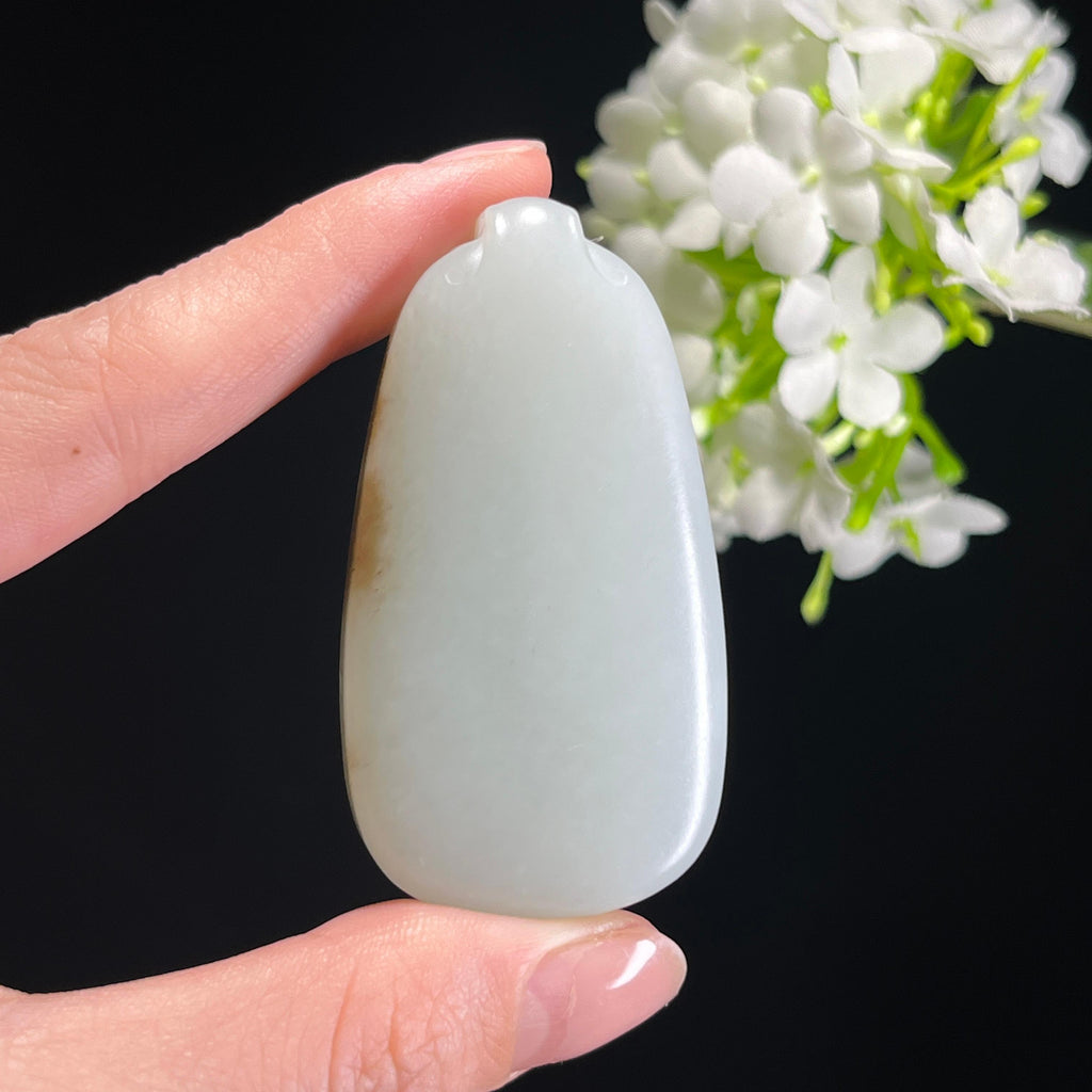 和田玉且末糖糖白玉“玉葫听泉”葫芦雕刻挂件（yc304848）