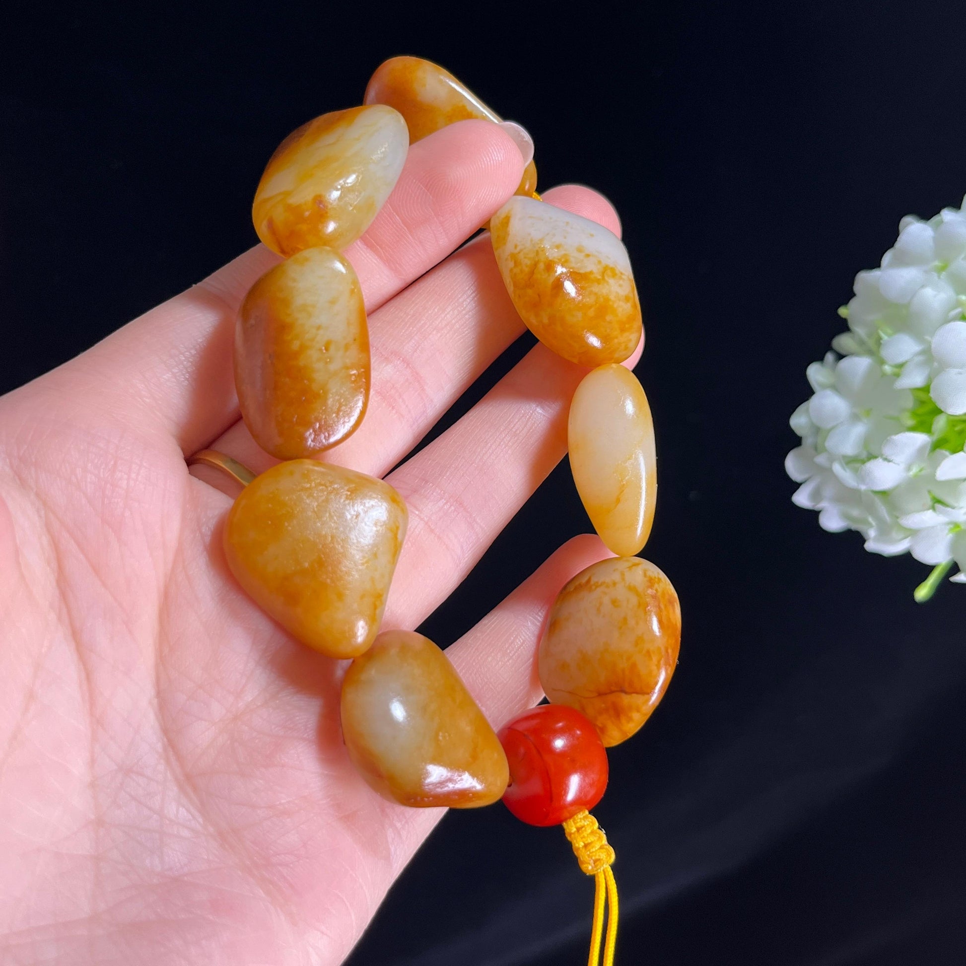 和田一级白玉通体洒金皮精品籽料原石手串（yc282964）