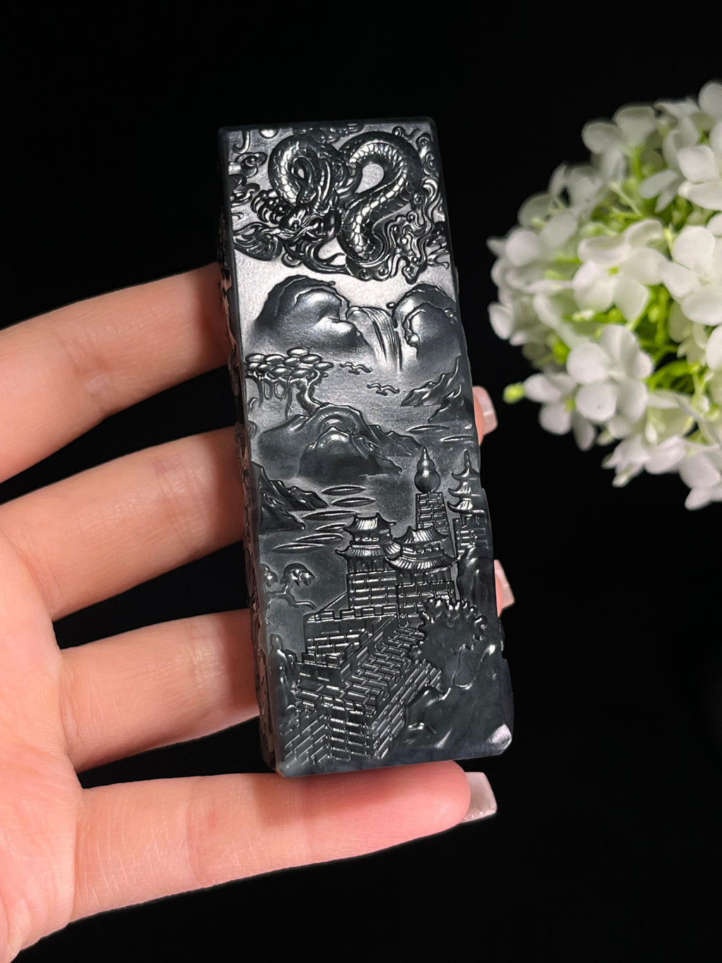 和田玉青花山水印章（yc244630）