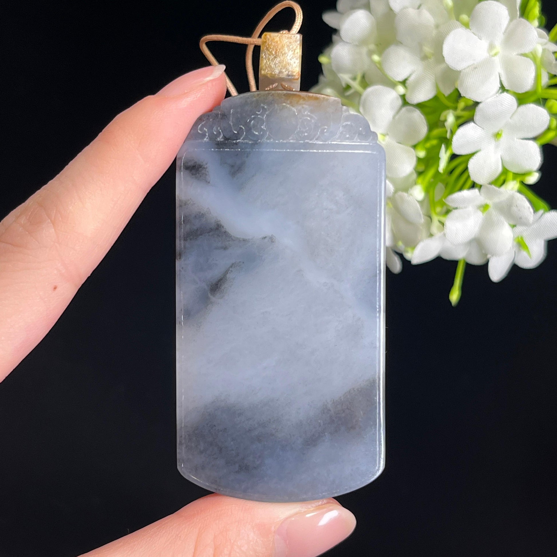 天然和田玉“水墨呈祥”青花平安无事牌（yc339067）