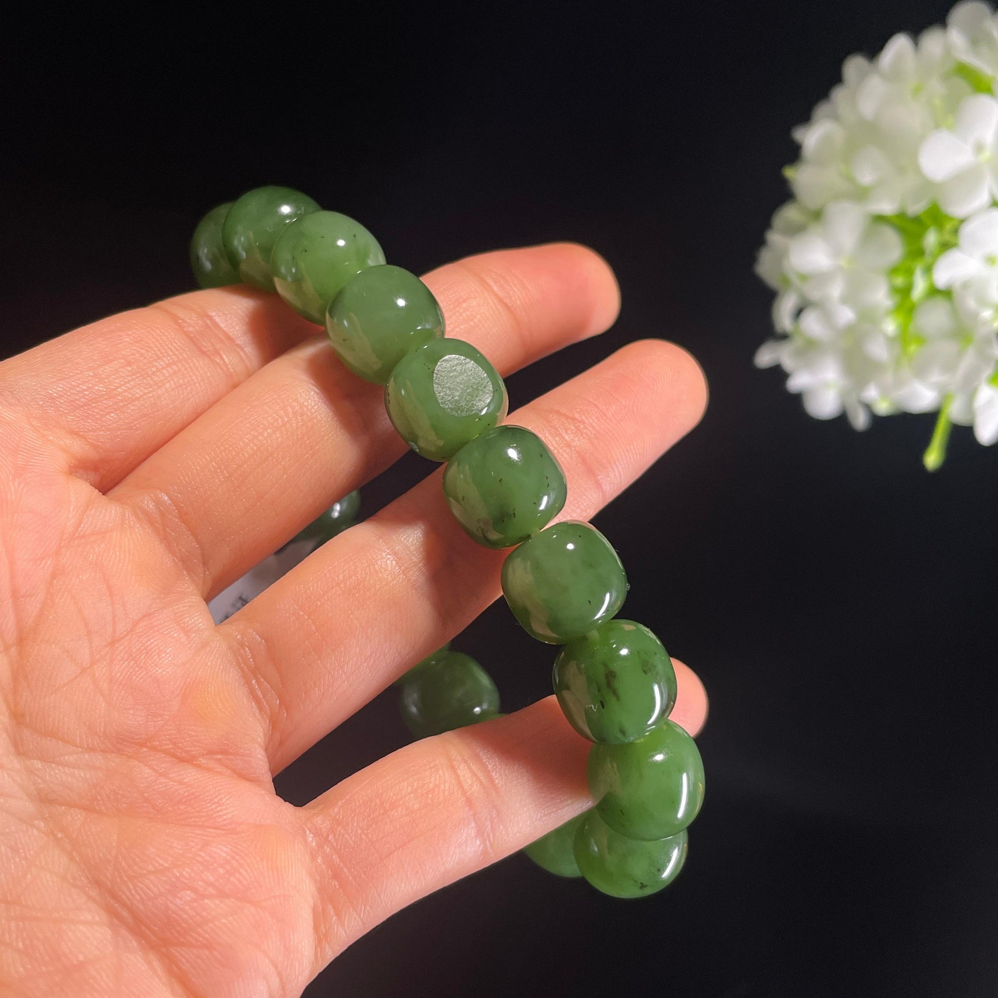 新疆天然和田玉碧玉籽料手串（yc314550）