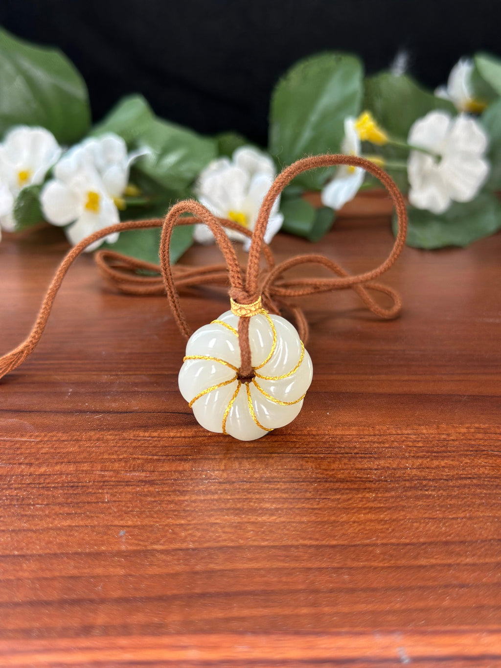 和田玉腰缠万贯藕粉麻花平安扣（yc725916）