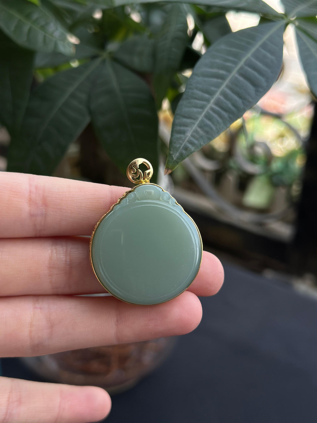 和田玉精品18K金镶碧玉粉青平安牌（yc704522）