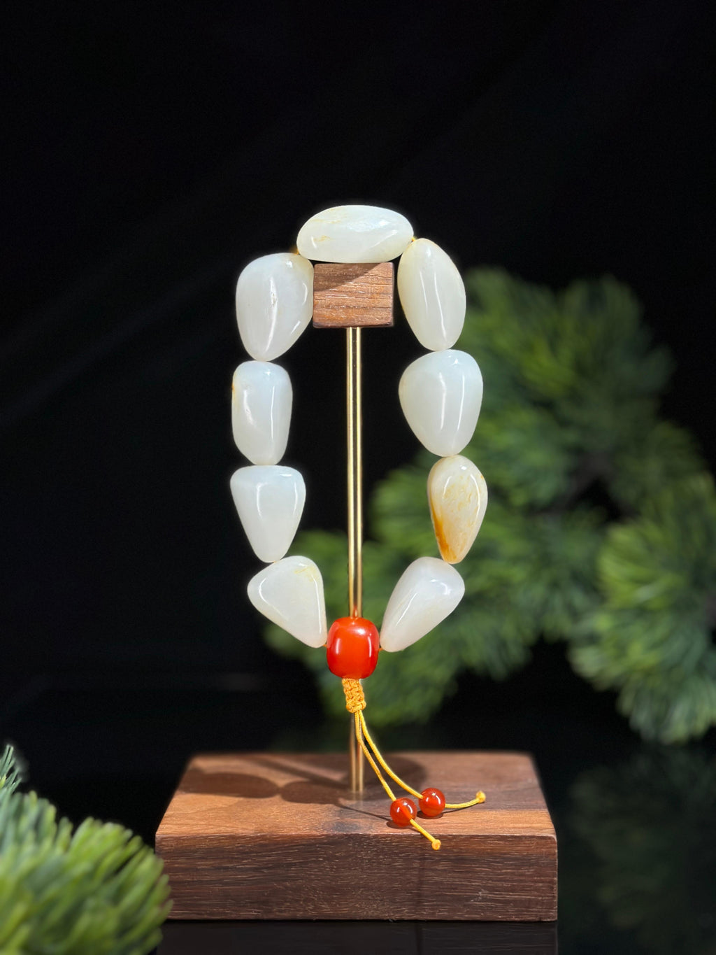 新疆和田玉白玉洒金皮精品原籽手串（9颗）（yc507336）