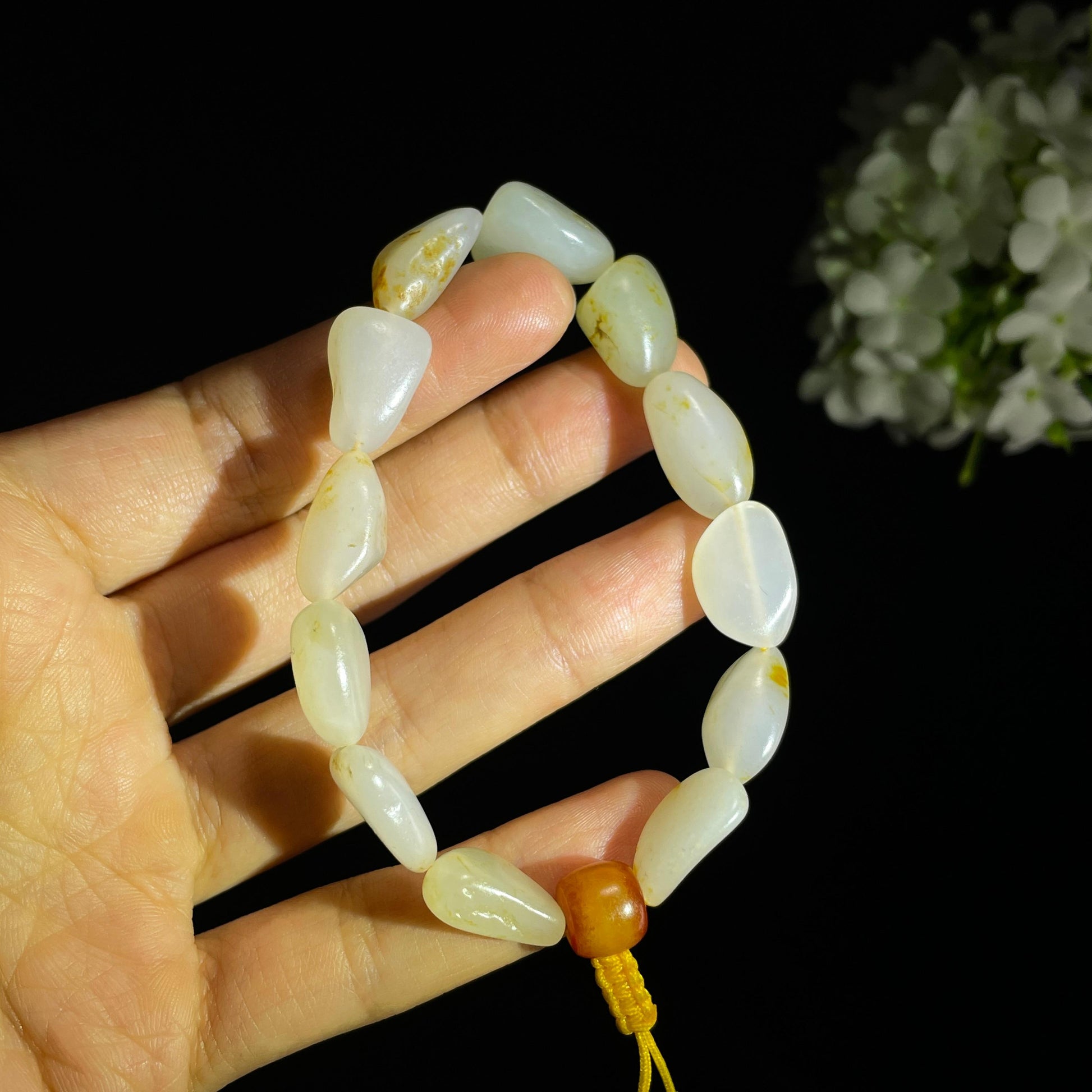 和田玉白玉青白玉洒金皮红皮原籽手串（yc355813）