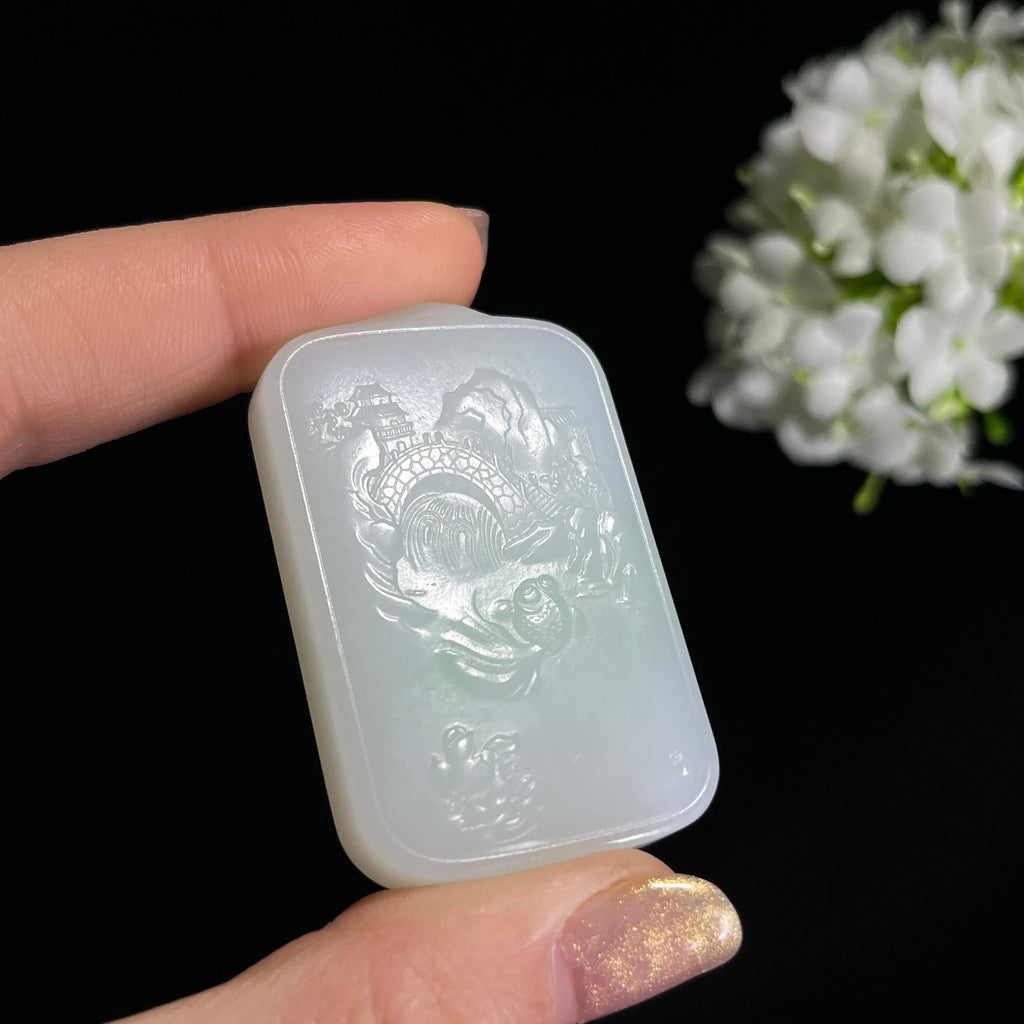 新疆天然和田玉白玉“白凤鱼跃”雕刻挂件（yc301736）