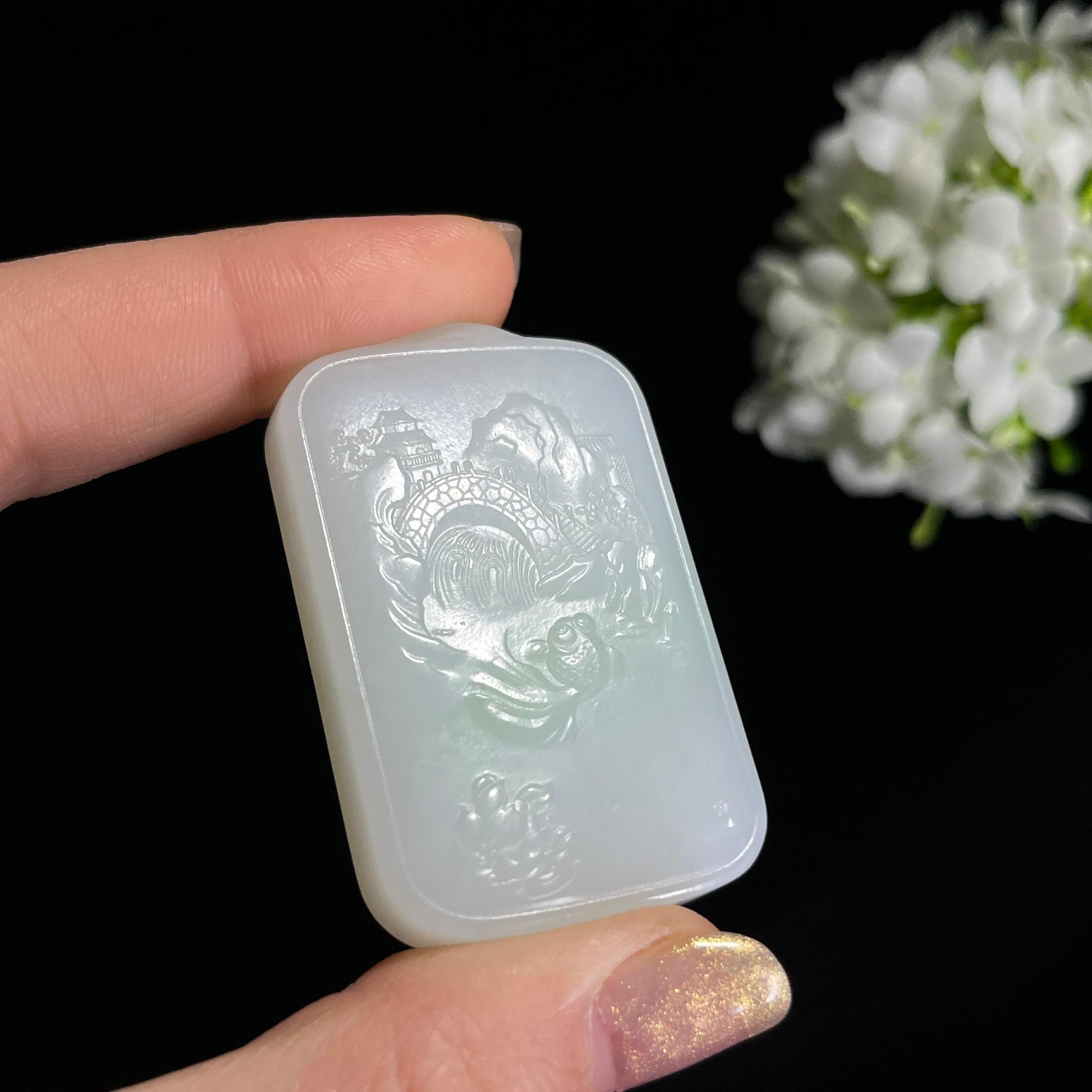 新疆天然和田玉白玉“白凤鱼跃”雕刻挂件（yc301736）