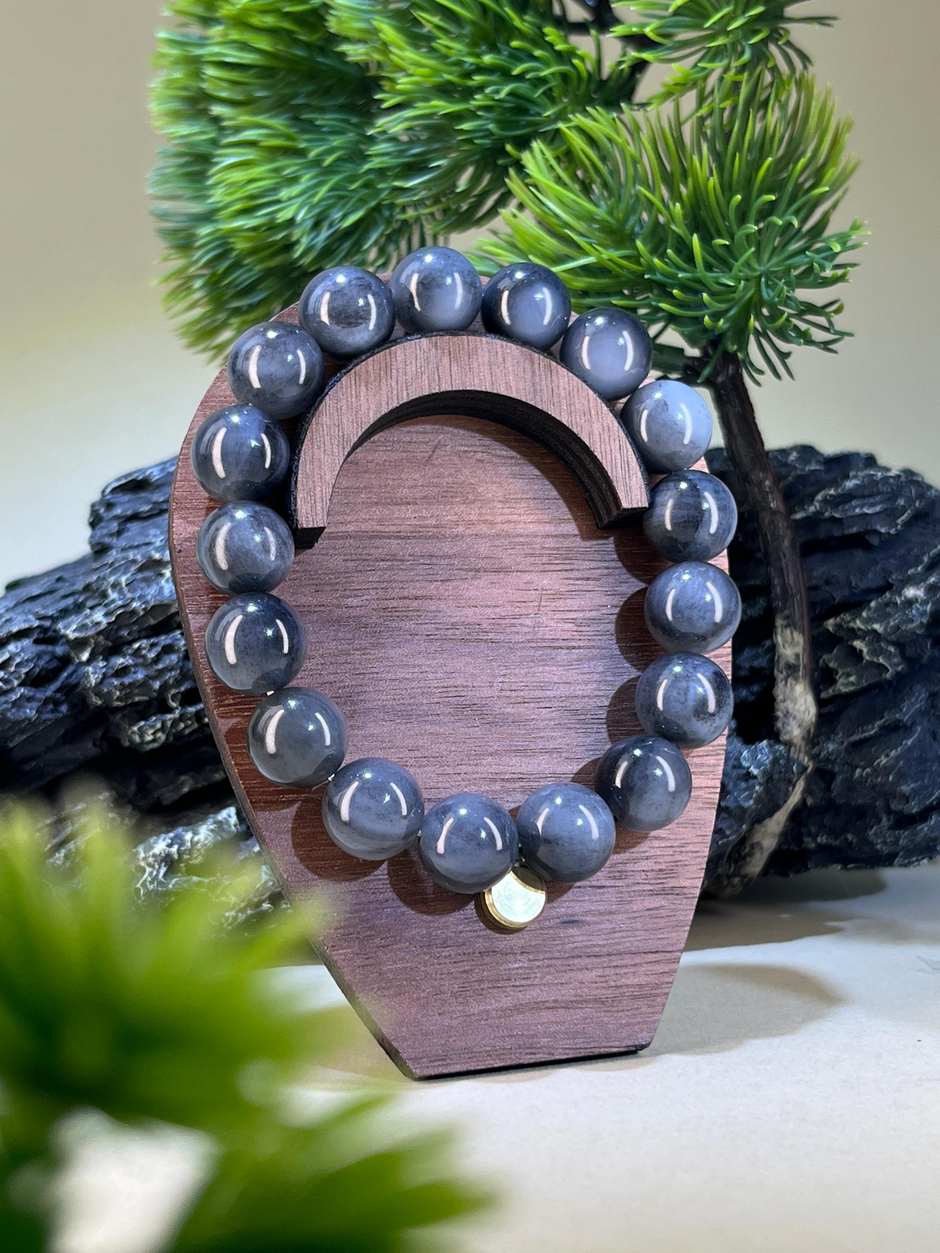 和田玉青花圆形珠手串（12.5卡）（yc222817） – 添福玉器