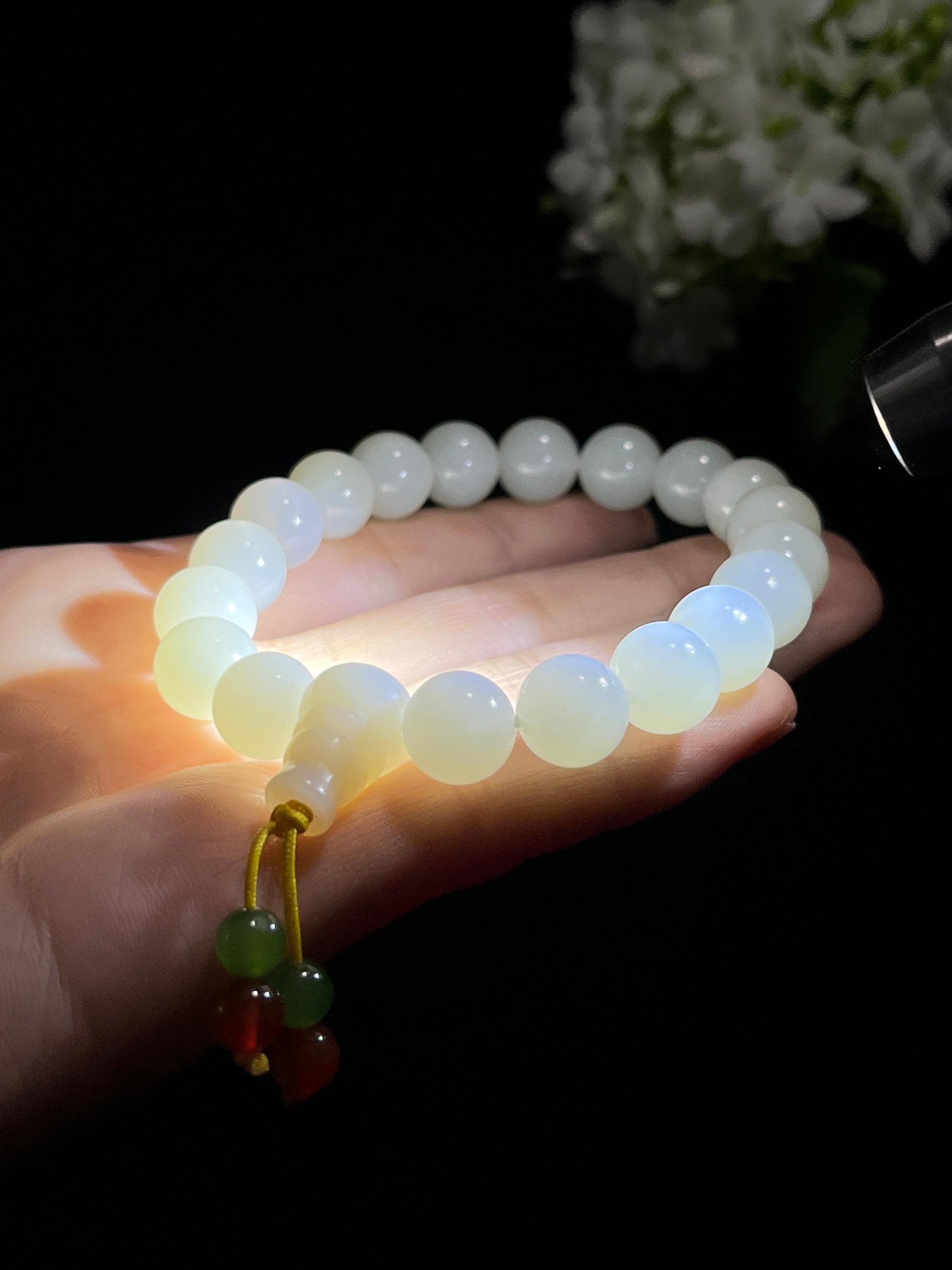 新疆天然和田玉白玉圆珠手串中国风手链（yc258289）