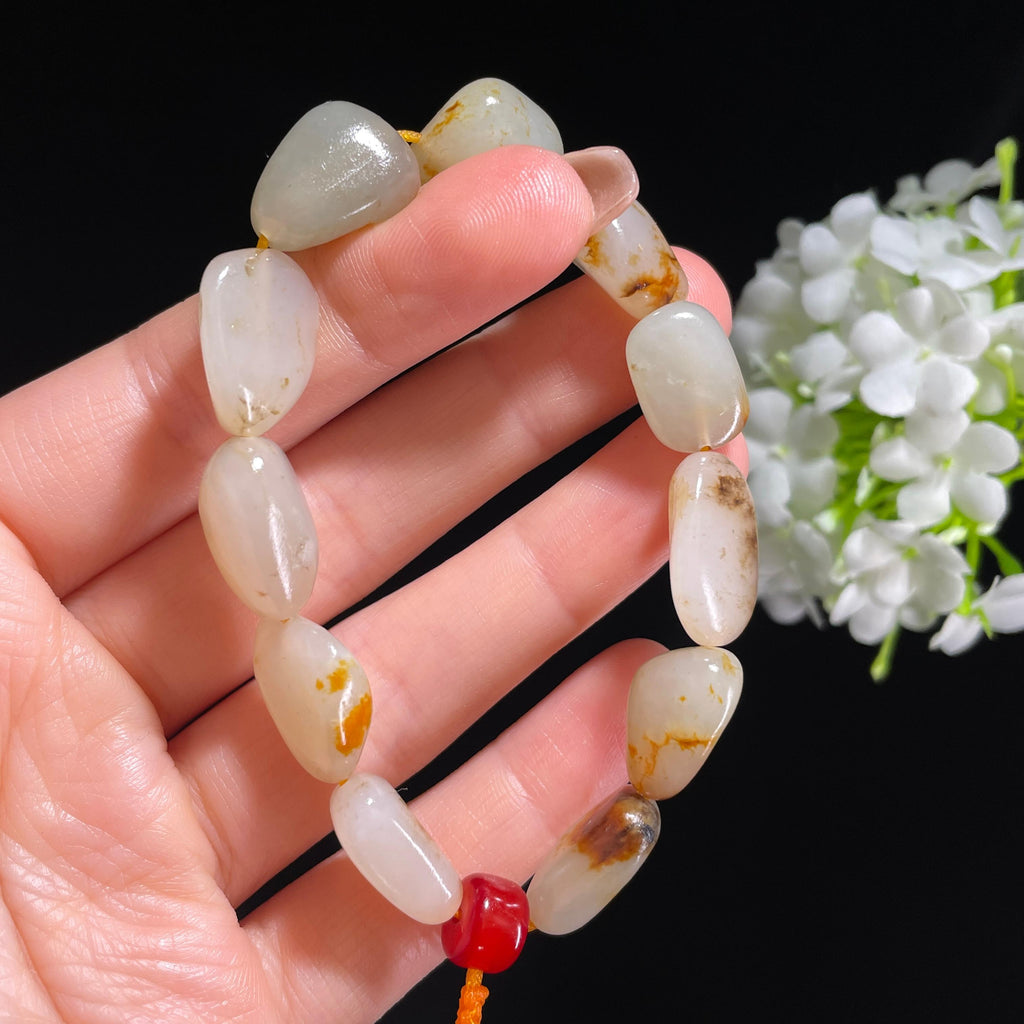 和田玉白玉红皮原籽手串（yc382247）