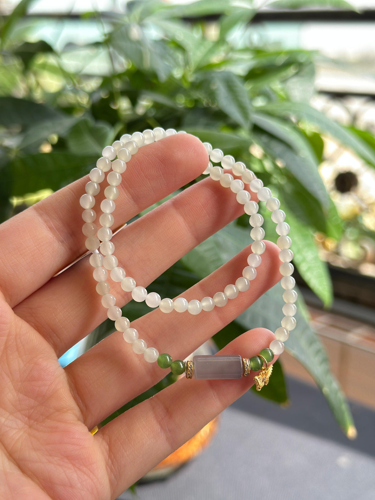和田玉冰底白玉小米珠项链（82颗）（yc725277）