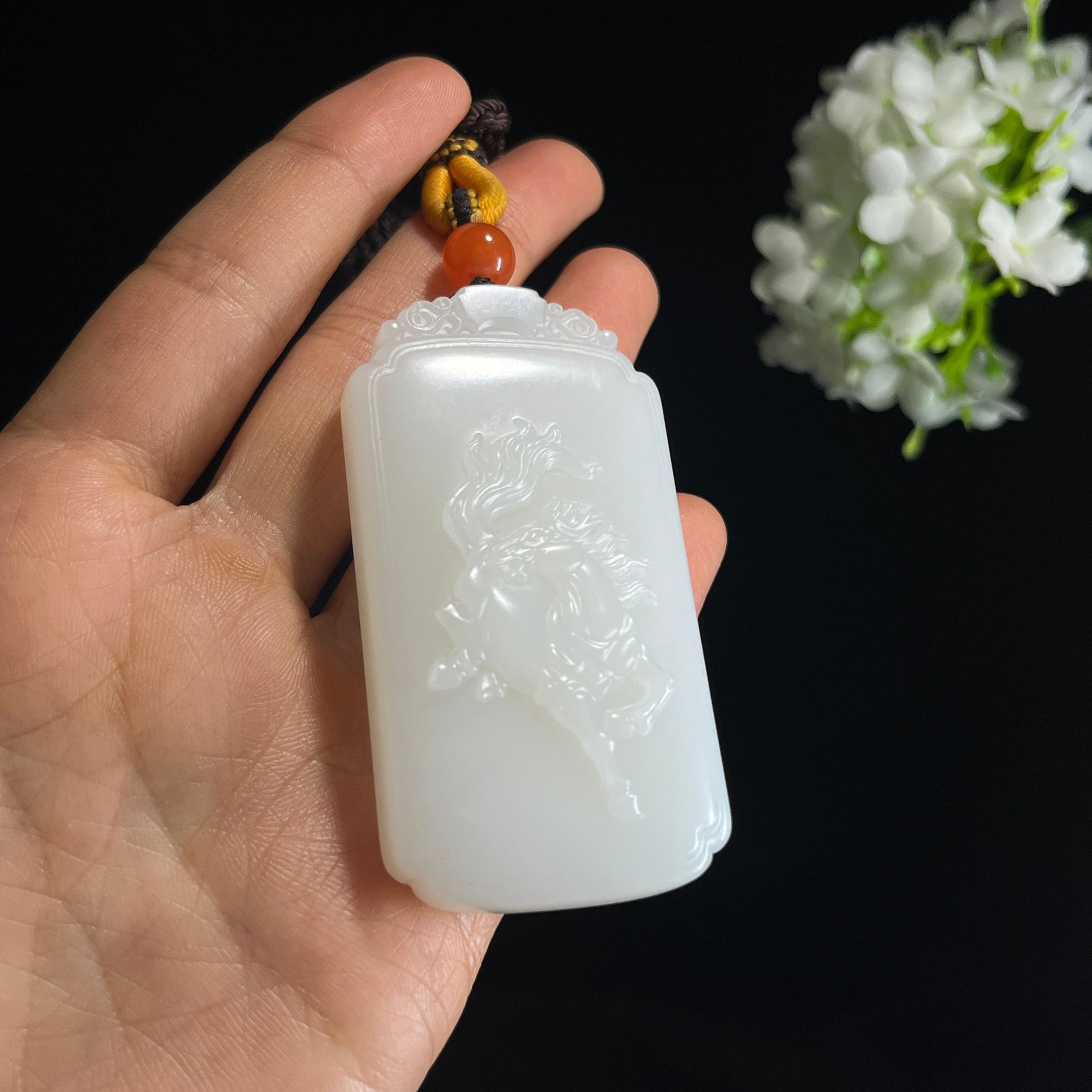 和田玉羊脂白玉“骁腾万里”马雕刻挂件（yc349356）