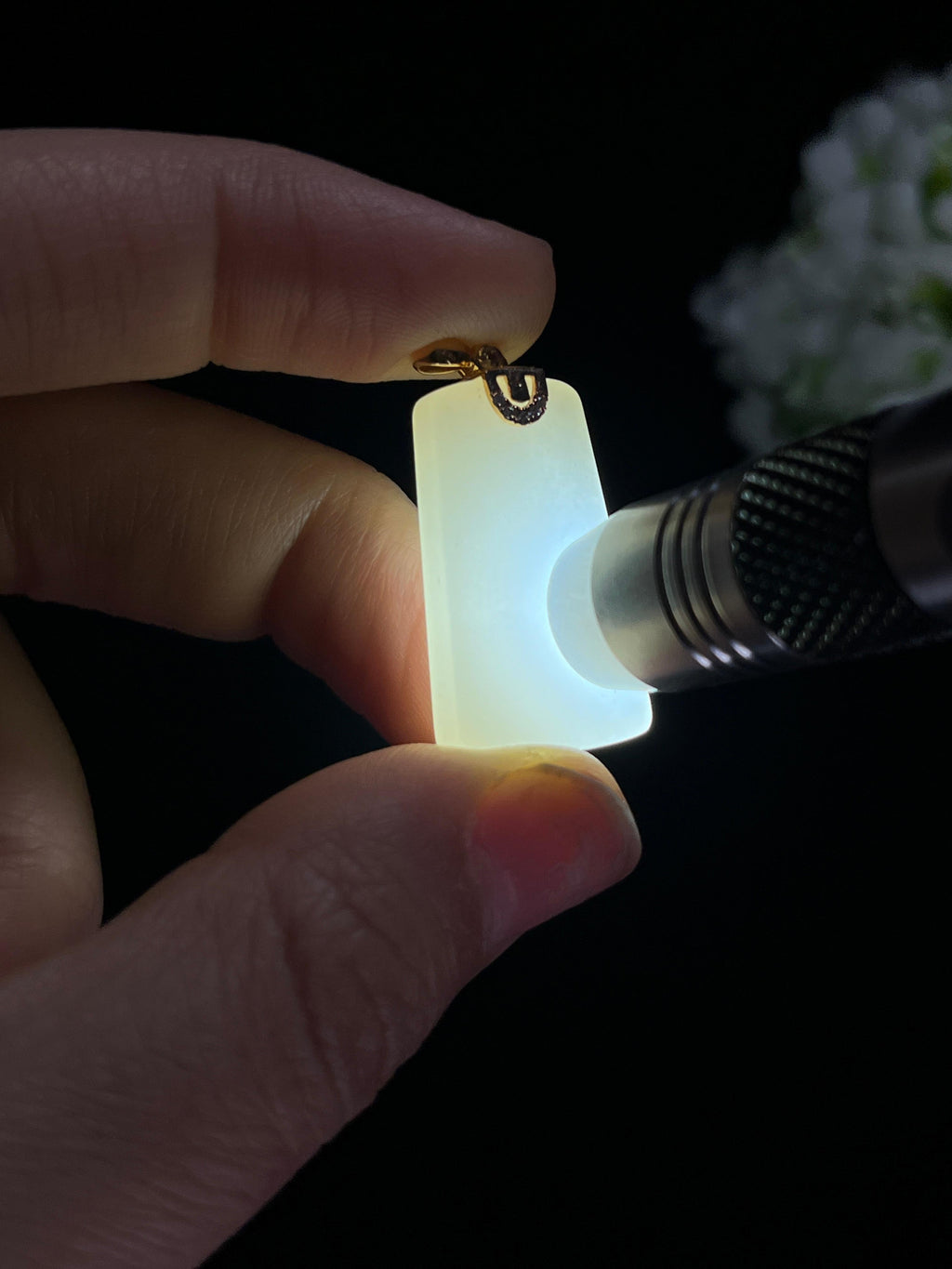 新疆天然和田玉白玉18k金镶平安无事牌（yc260411）