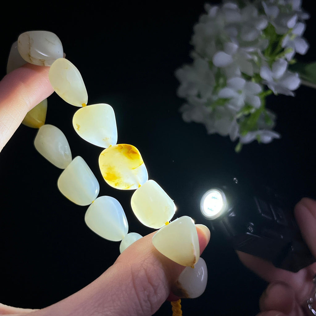 和田玉白玉洒金皮浅褐沁纹籽料原籽手串（yc347483）