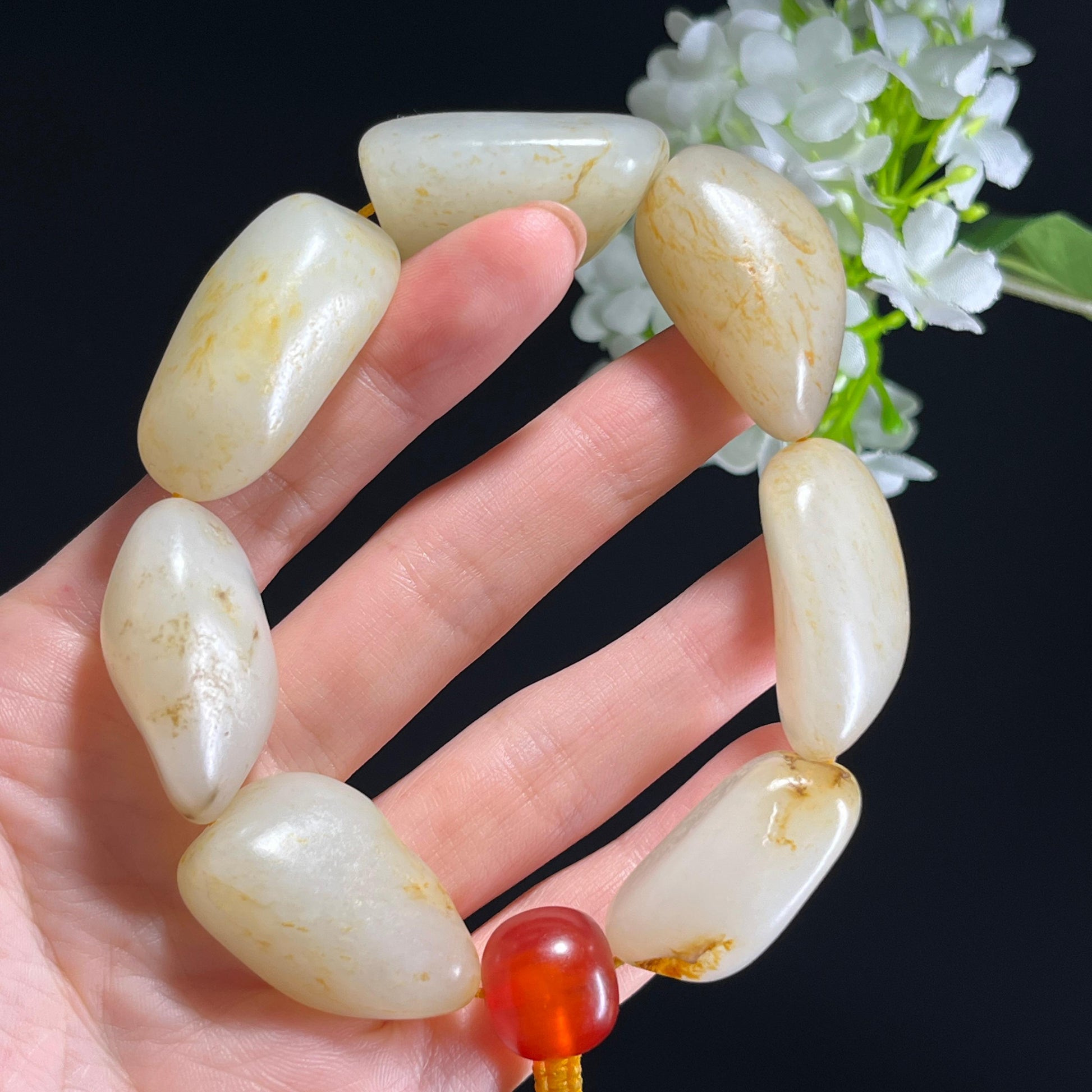 和田玉白玉洒金皮籽料原籽手串（yc347410）