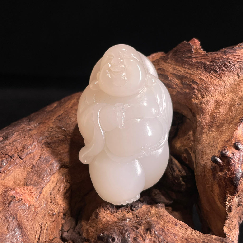和田玉白玉弥勒佛雕刻挂件（yc428772）