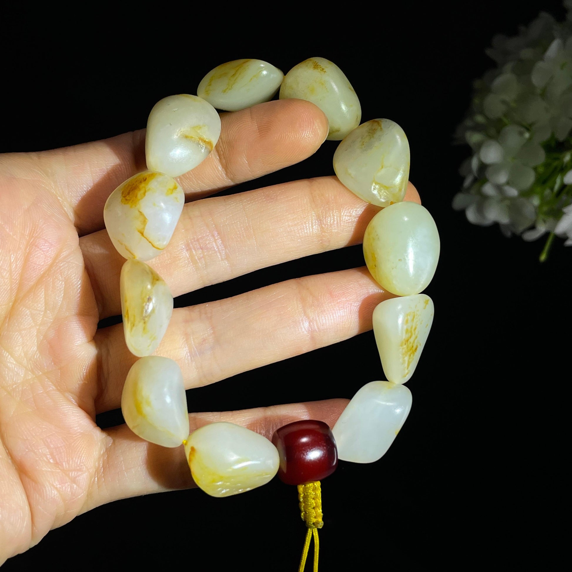 和田玉白玉青白玉洒金皮红皮原籽手串（yc355845）