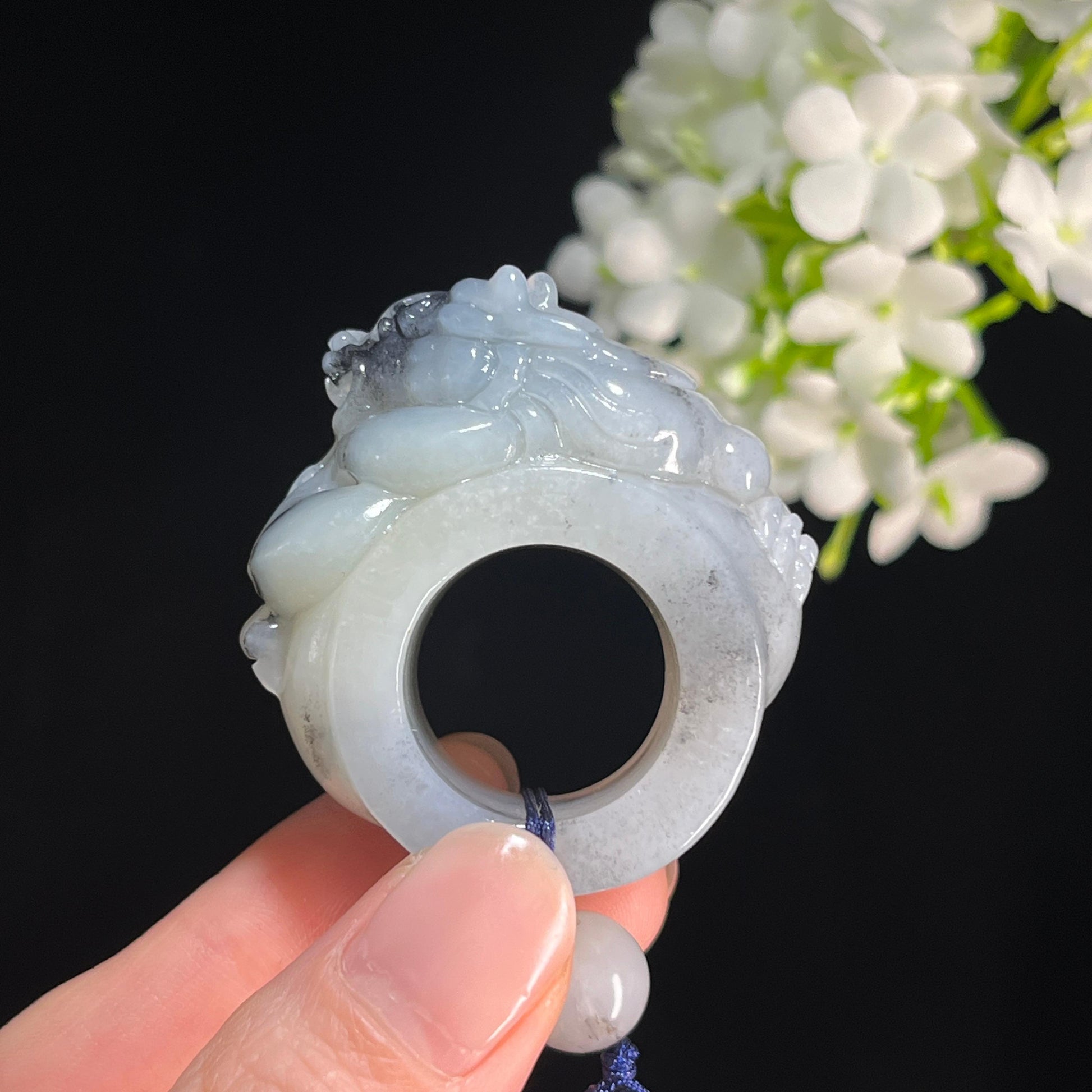 新疆天然和田玉籽料青花龙头扳指（yc367274）