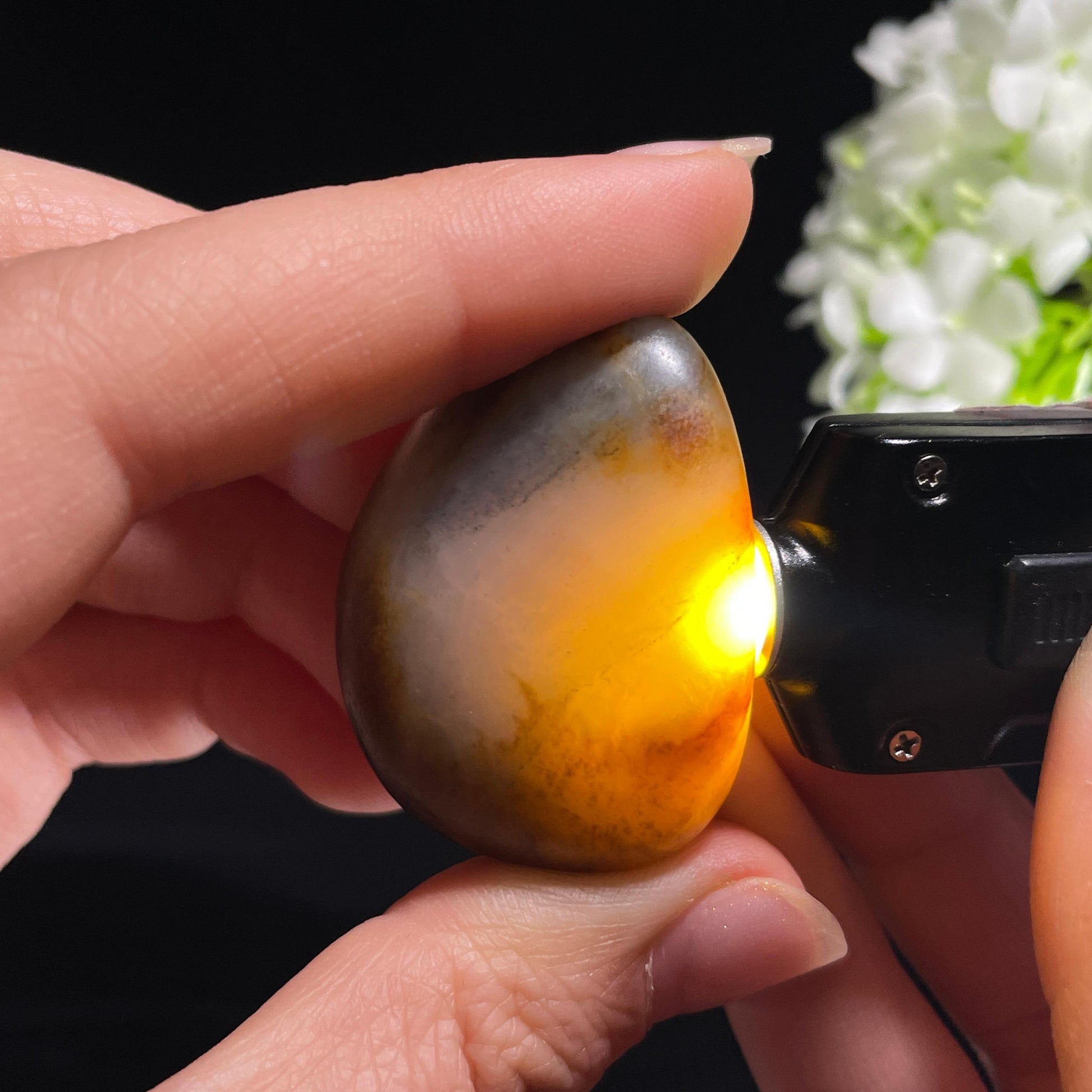 和田玉青白玉带青花“暮山凝紫”黑皮秋梨皮籽料（yc408824）