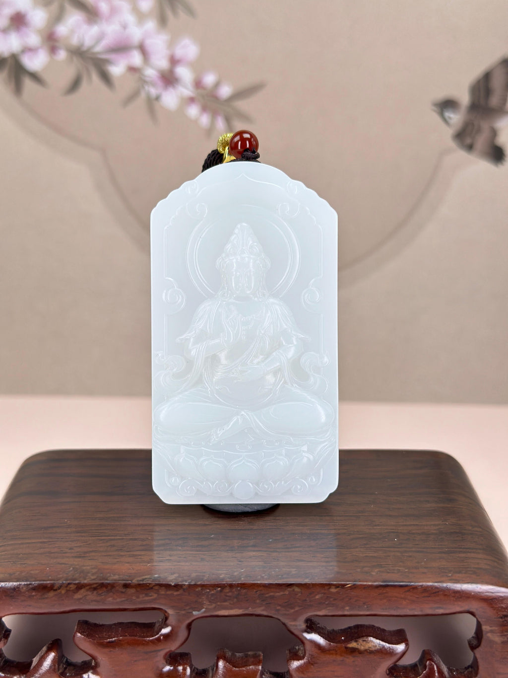 珍品和田玉白玉坐莲观音挂件（yc763649）